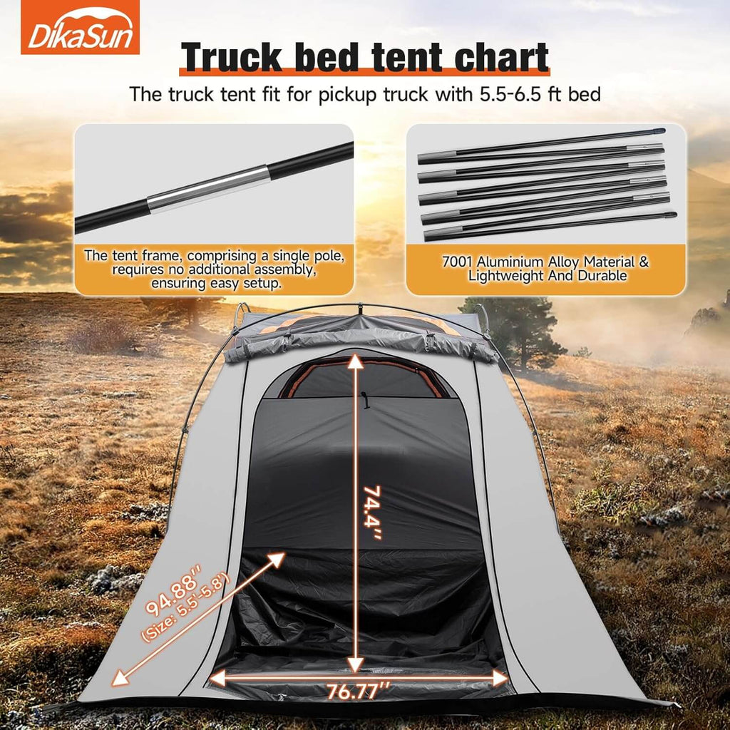 Tienda de campaña para camioneta de 5.5-6.7 pies, fácil de montar, gris