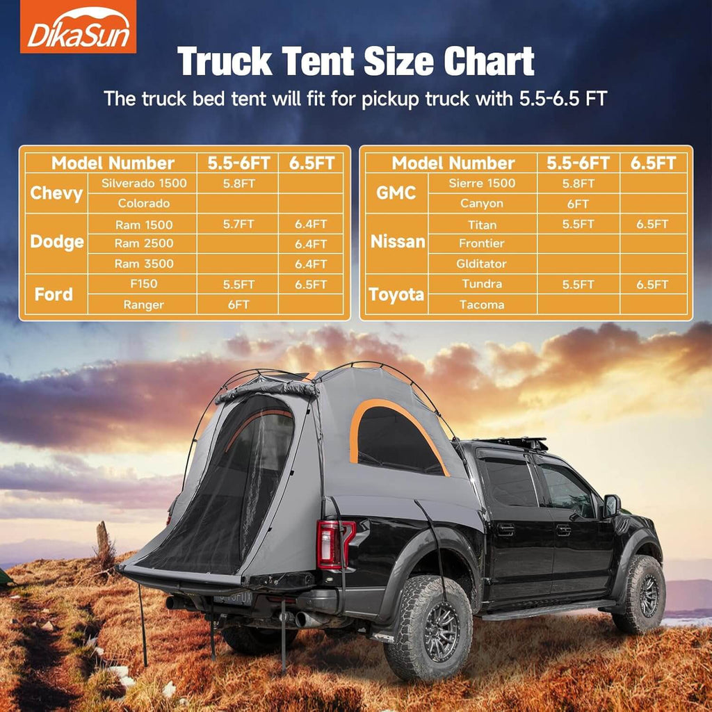 Tienda de campaña para camioneta de 5.5-6.7 pies, fácil de montar, gris