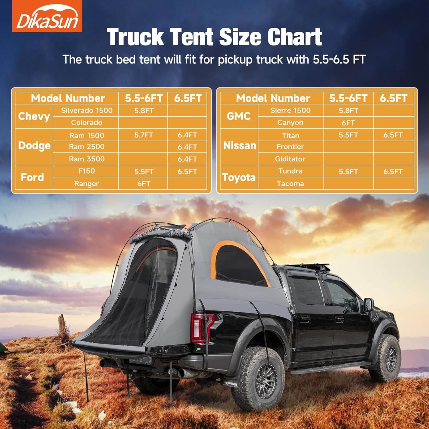 Tienda de campaña para camioneta de 5.5-6.7 pies, fácil de montar, gris