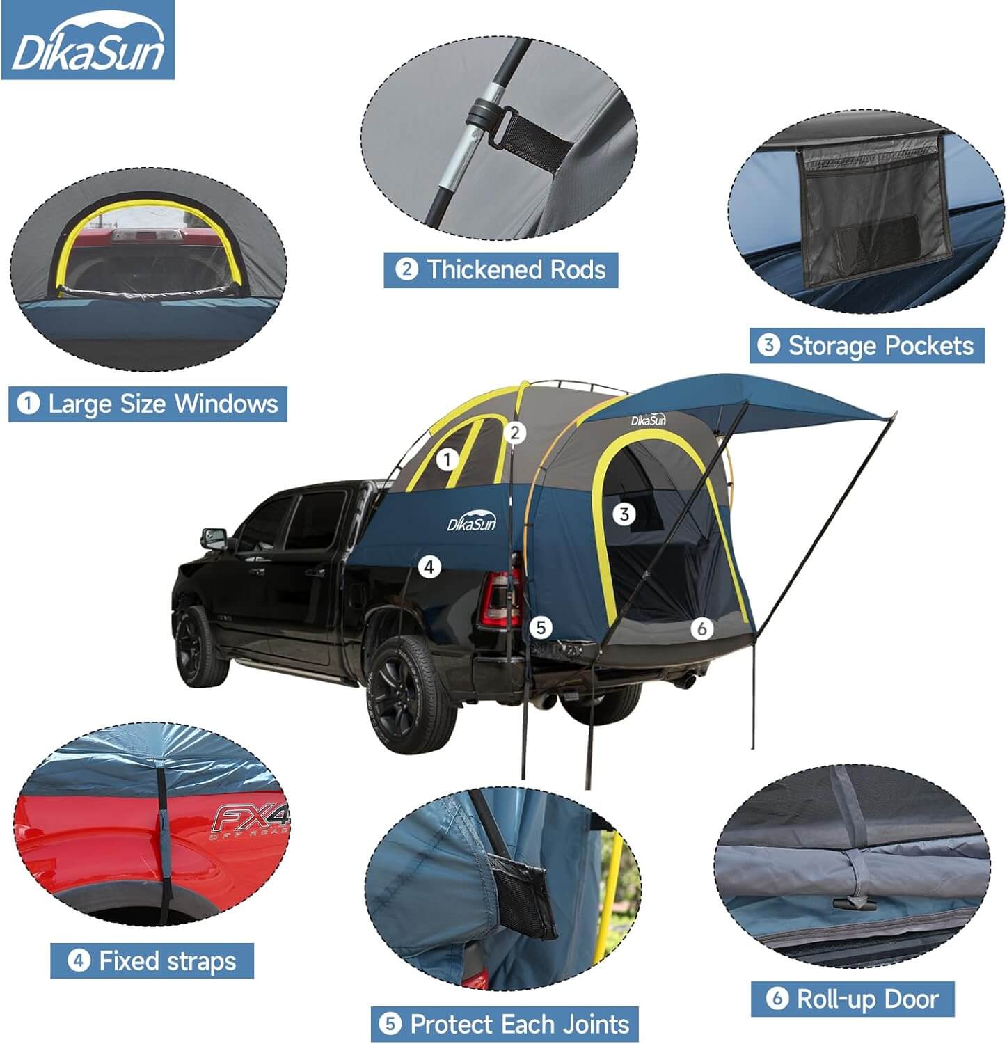 Tienda de campaña para caja de camioneta de 5.5-6.7 pies con toldo, azul marino