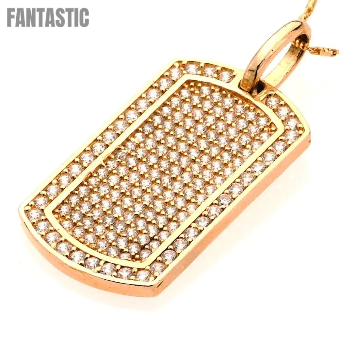 Discover Timeless Beauty with the 14K Gold Big Dog Tag Charm Pendant, Adorned with Sparkling CZ Stones