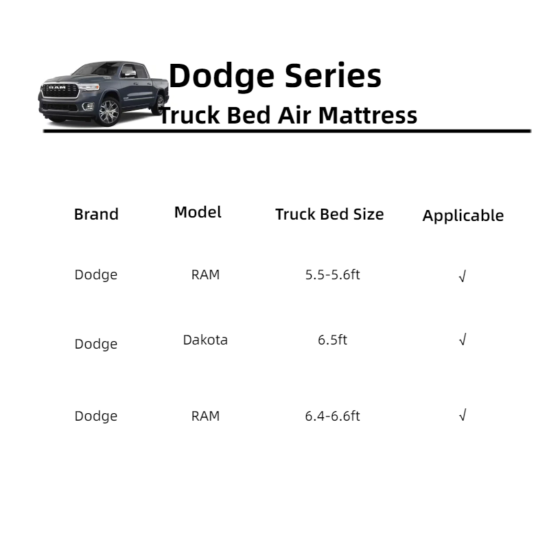 Colchón inflable DikaSun para caja de camioneta Dodge de 5.5-5.8 pies | 6-6.5 pies