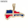 Dominican Republic Map-Flag Pendant in 14K Gold With CZ