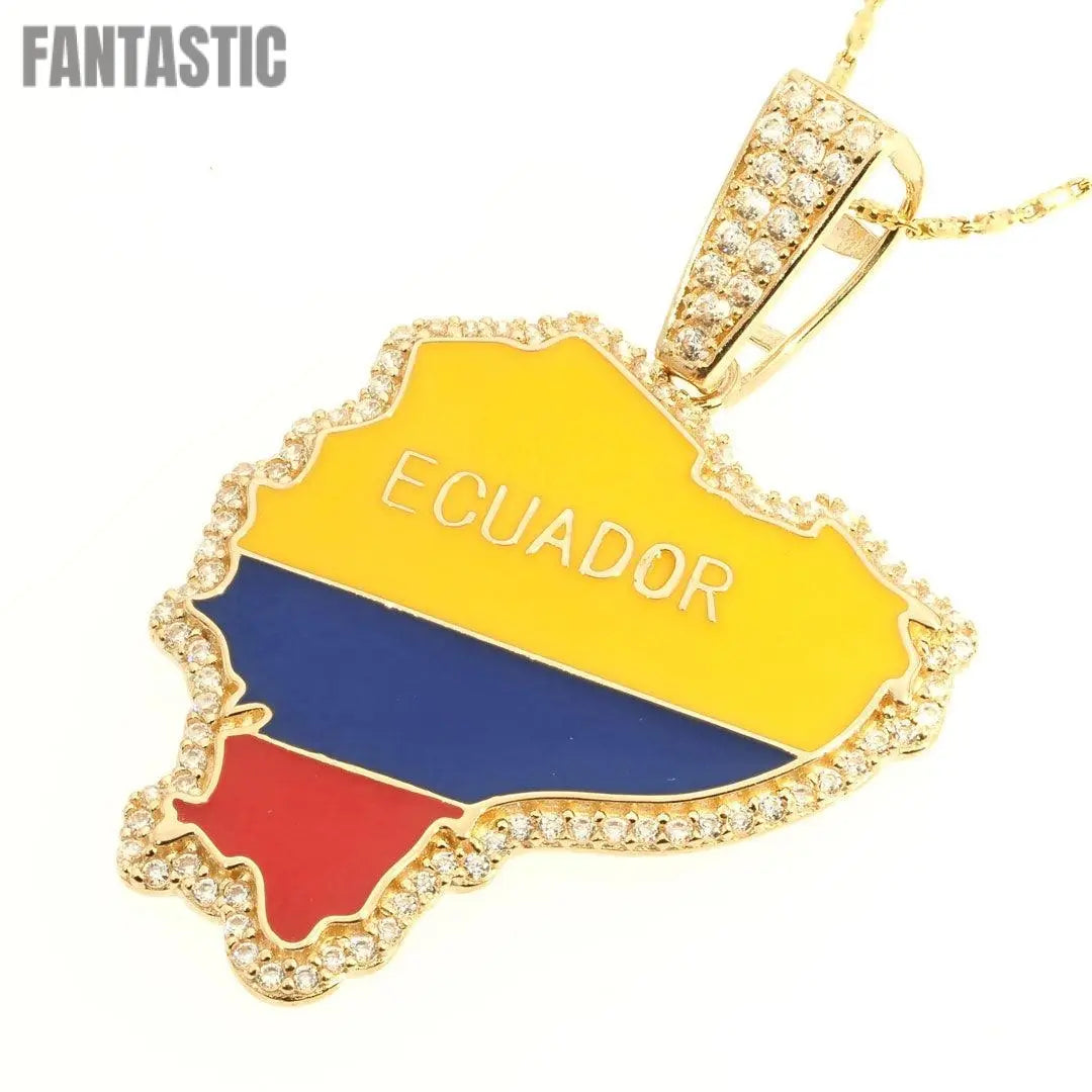 Ecuador Map-Flag Pendant in 14K Gold
