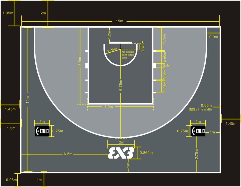 Alquiler de cancha oficial de baloncesto FIBA 3x3 Enlio