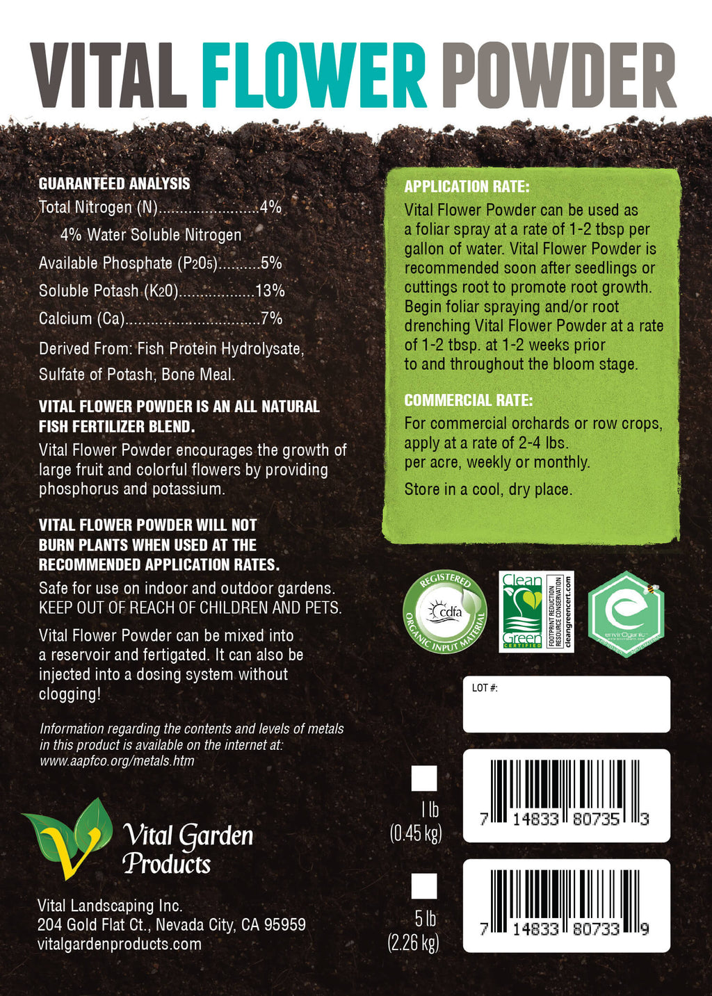 Vital Flower Powder - Soluble Bloom Fertilizer 4-5-13