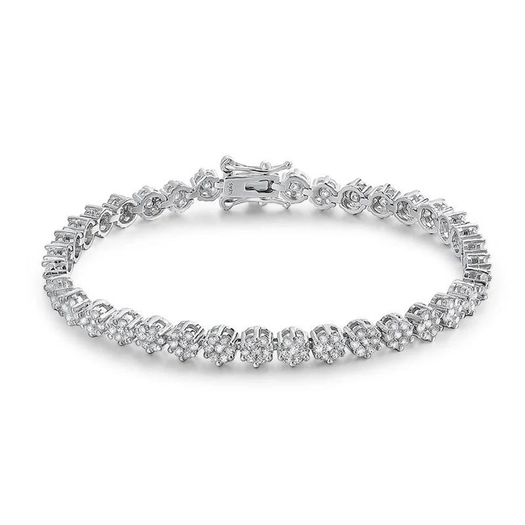 Brilliant Flower Created Moissanite Tennis Bracelet – D-VVS1 Stones, 14K Gold Overlay