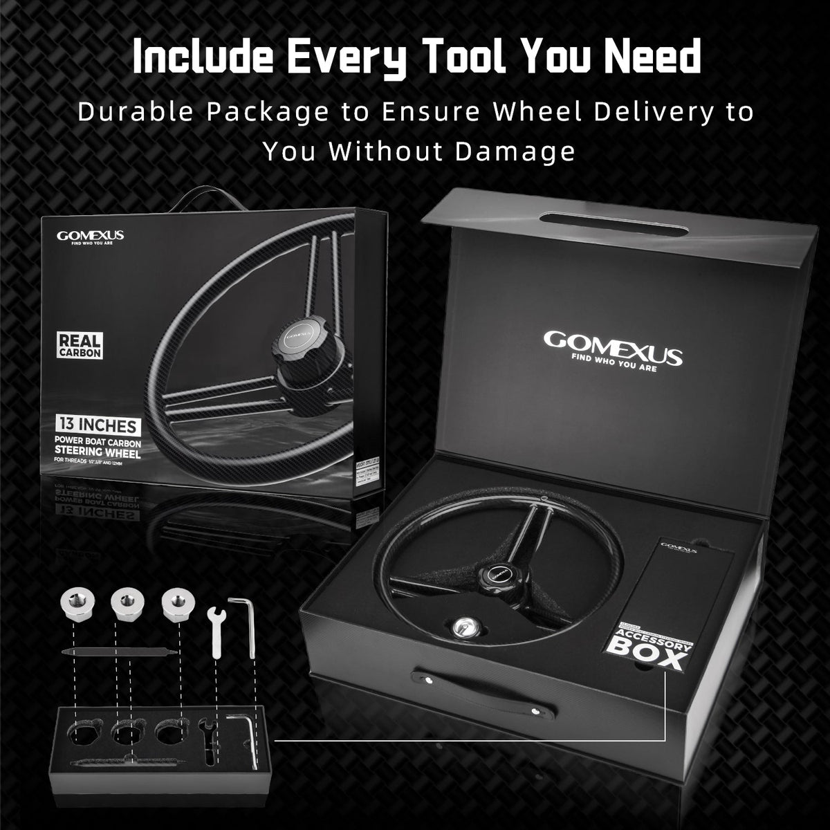 Gomexus Carbon Fiber 13" Boat Steering Wheel