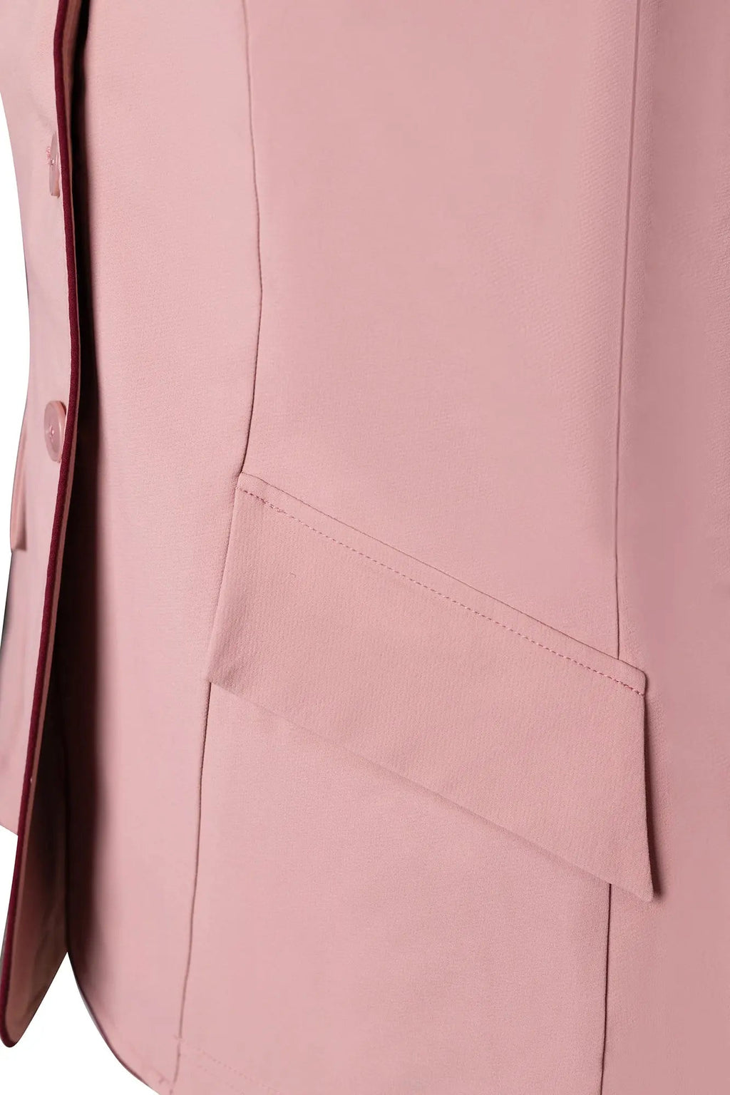 Chaqueta de concurso Grand Prix Ladies EQJ de 3 botones, rosa con ribete burdeos
