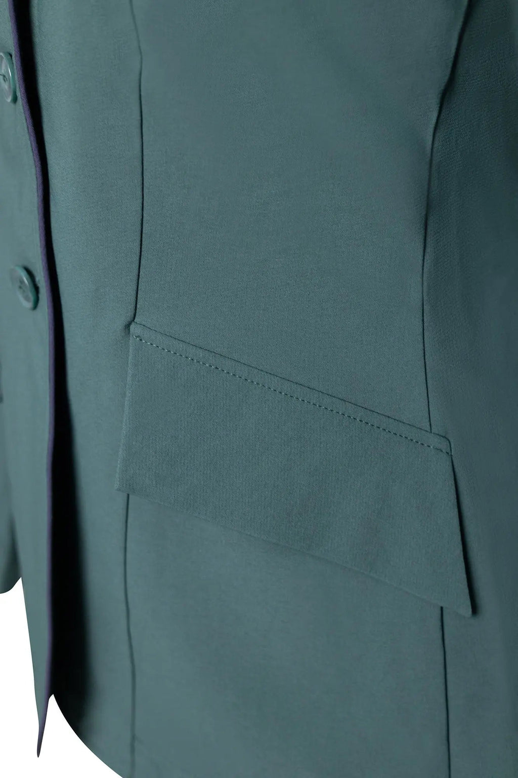 Chaqueta de concurso Grand Prix Ladies EQJ Classic de 3 botones, verde nuevo con ribete azul marino