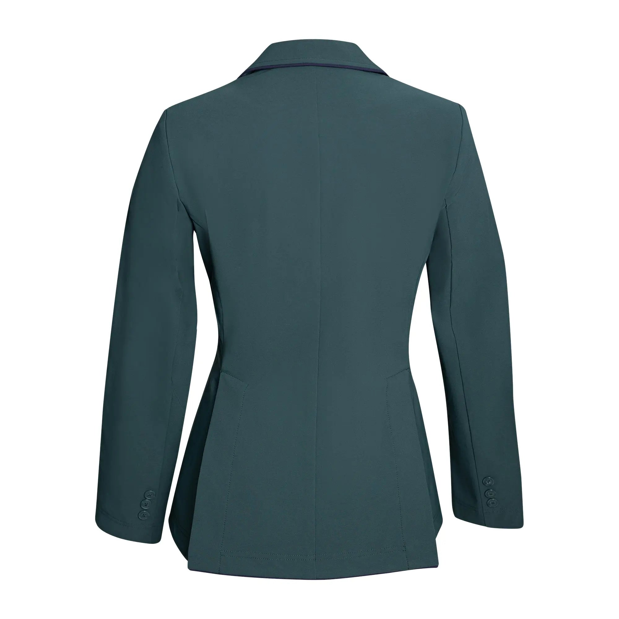 Chaqueta de concurso Grand Prix Ladies EQJ Classic de 3 botones, verde nuevo con ribete azul marino