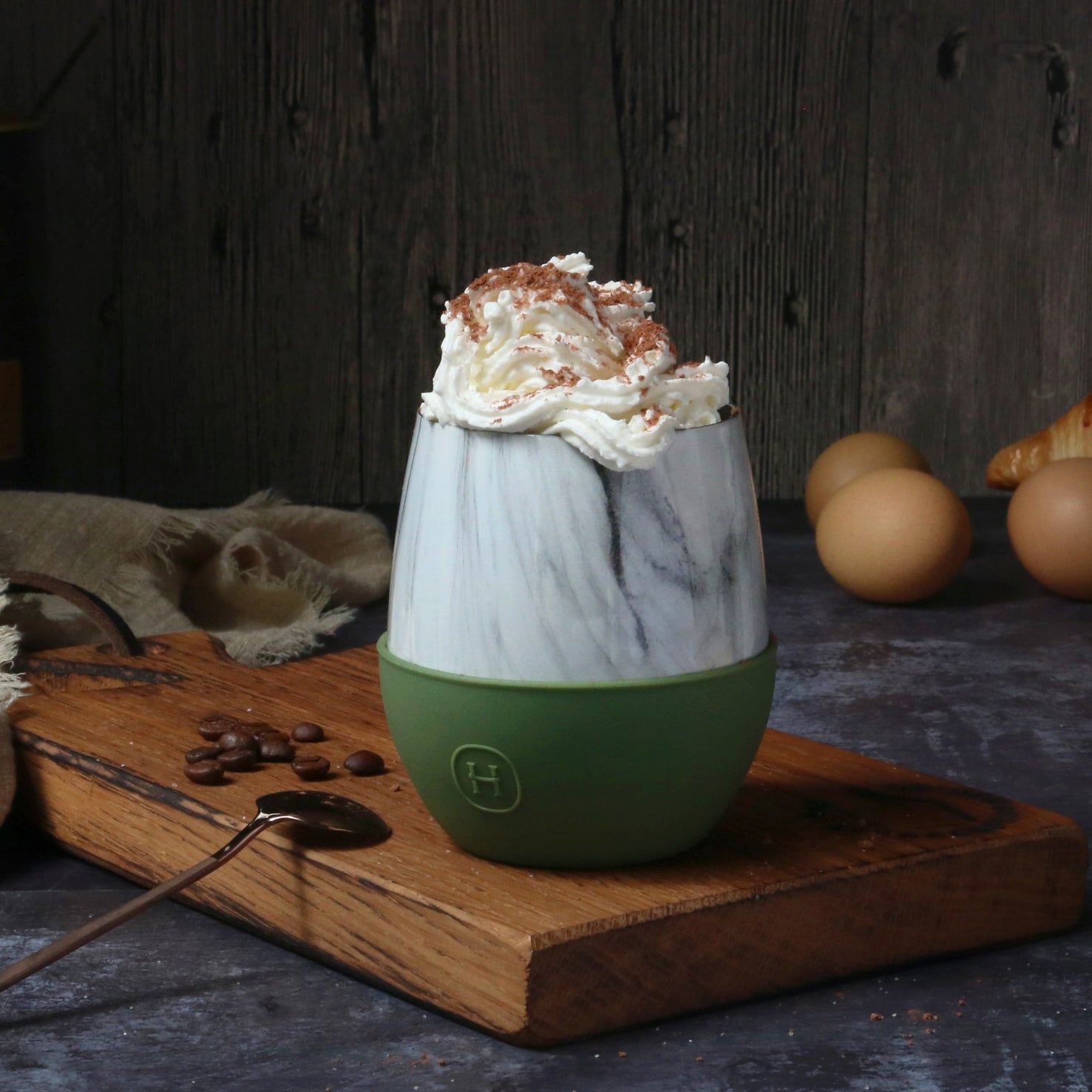 White Marble Tumbler-Olive 8 OZ