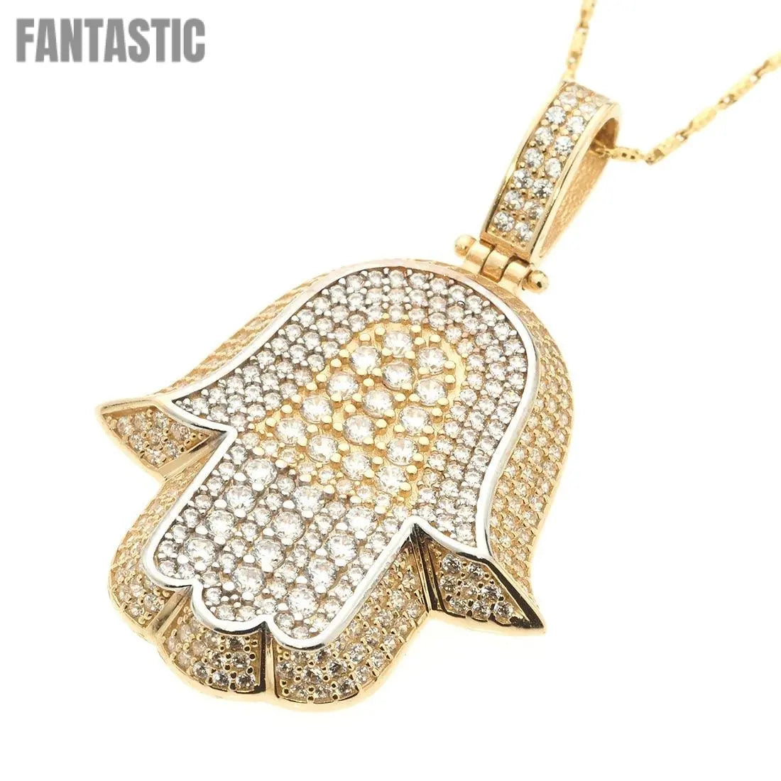 Colgante Hamsa de Oro de 14K con Circonitas | Elegancia Brillante y Protección