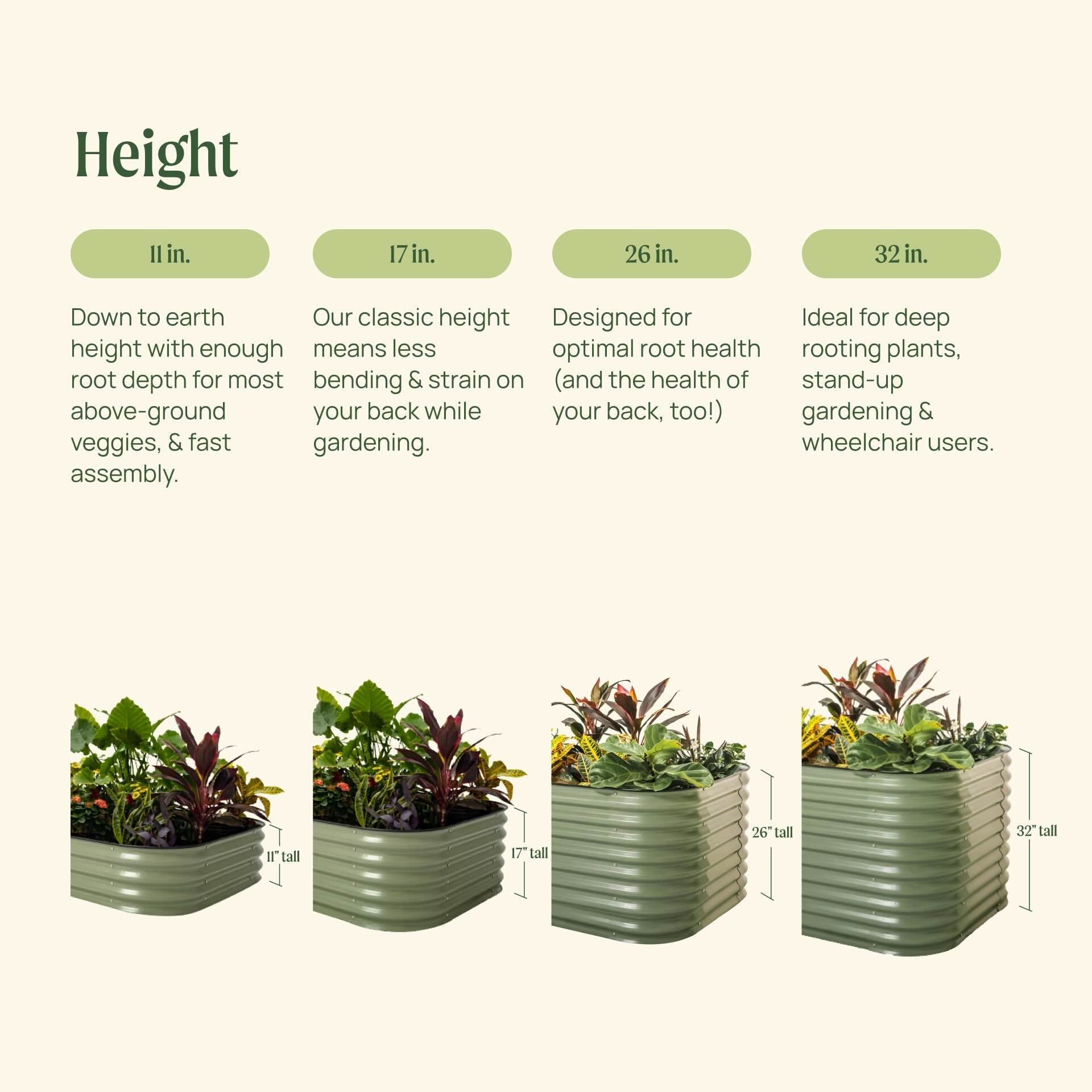Kit de cama de jardín elevada modular pequeña de metal 4 en 1 de 43 cm de altura