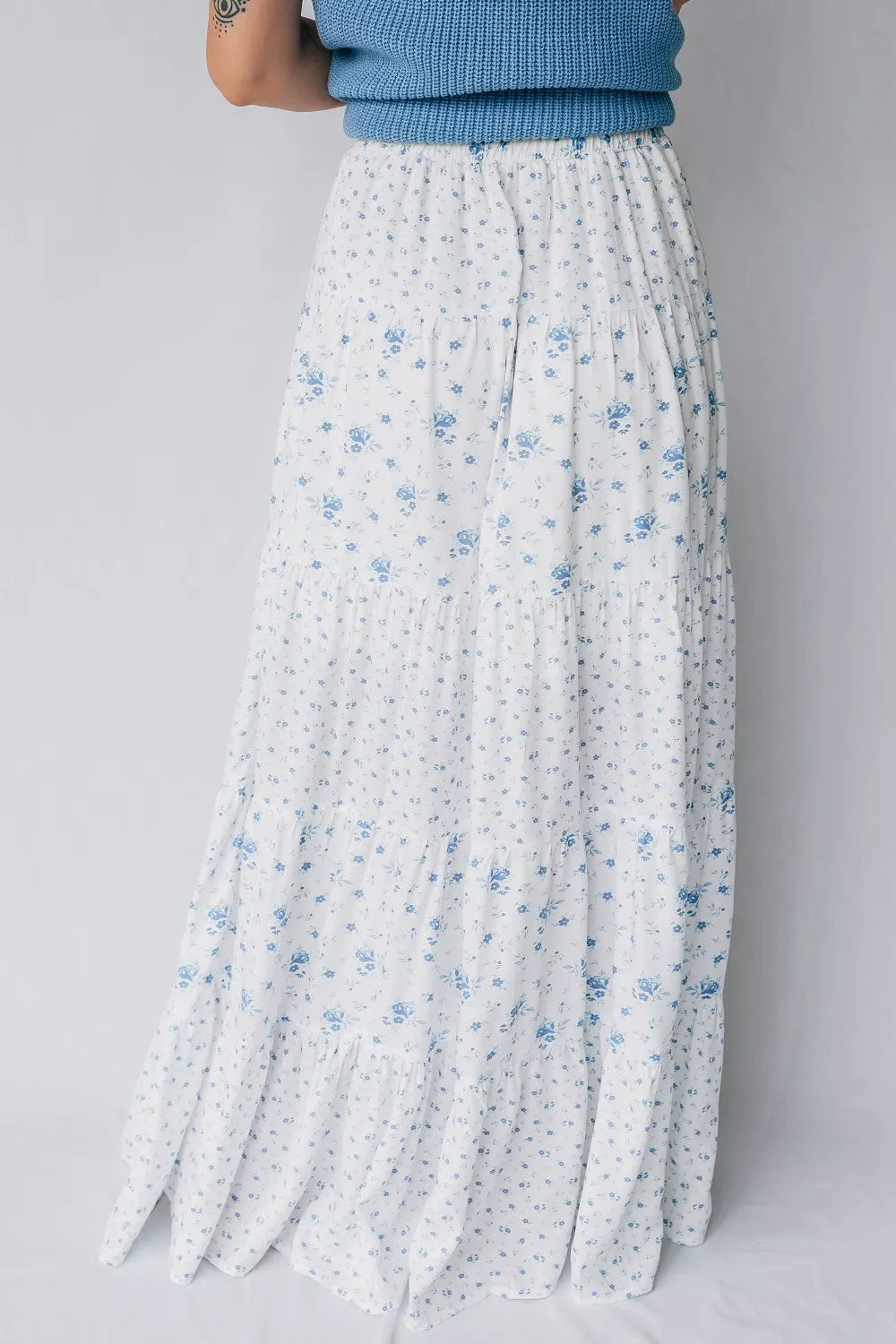 High Waist Tiny Floral Print Boho Maxi Skirt