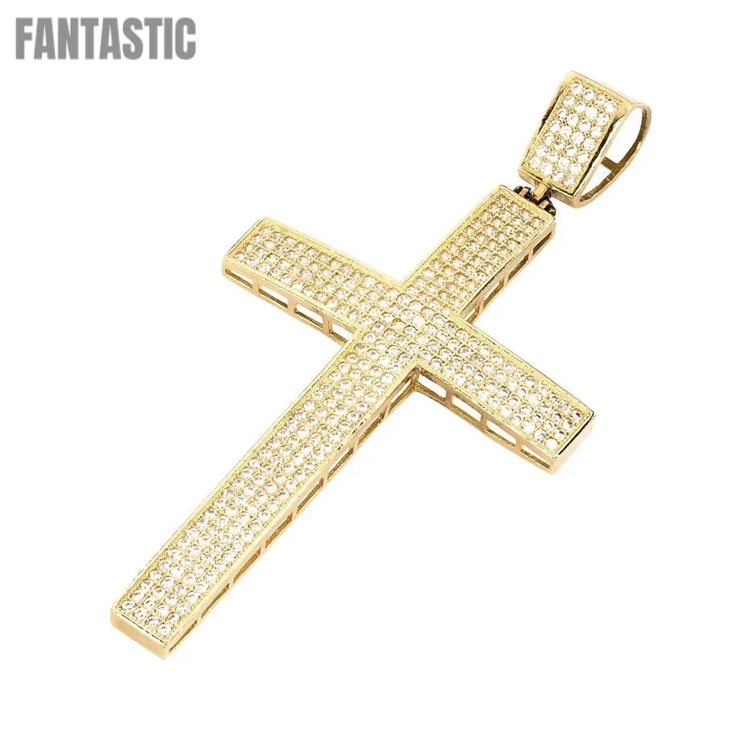 Collar con colgante grande de cruz Hip-Hop | Oro de 14 quilates con circonitas cúbicas - Haz una declaración audaz