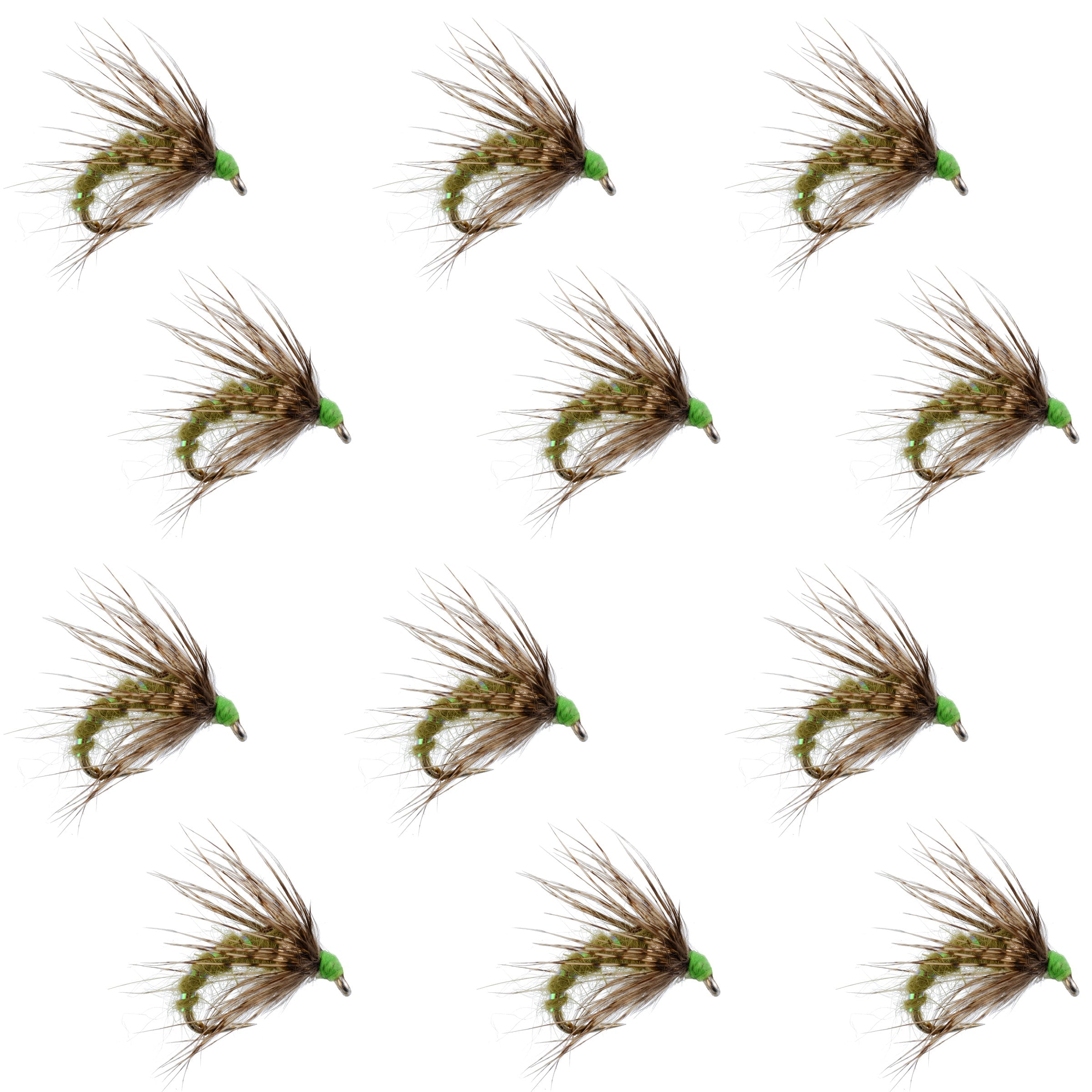 Olive Holy Grail Caddis Pupa Emerger 12 Flies Hook Size 12