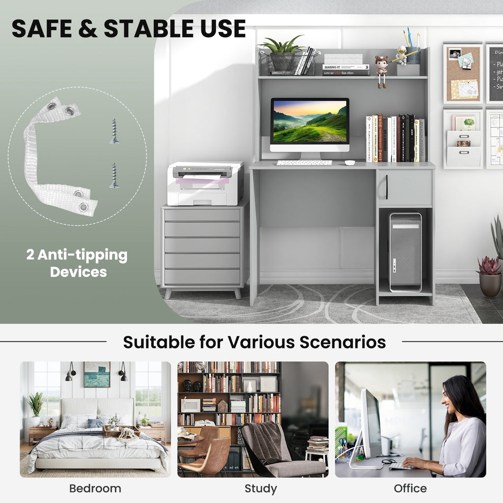 Home Office Desk with Raised Display Shelf and 2 Open Shelves