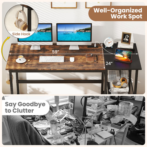 59 Inch Home Office Computer Desk with Removable Storage Shelves