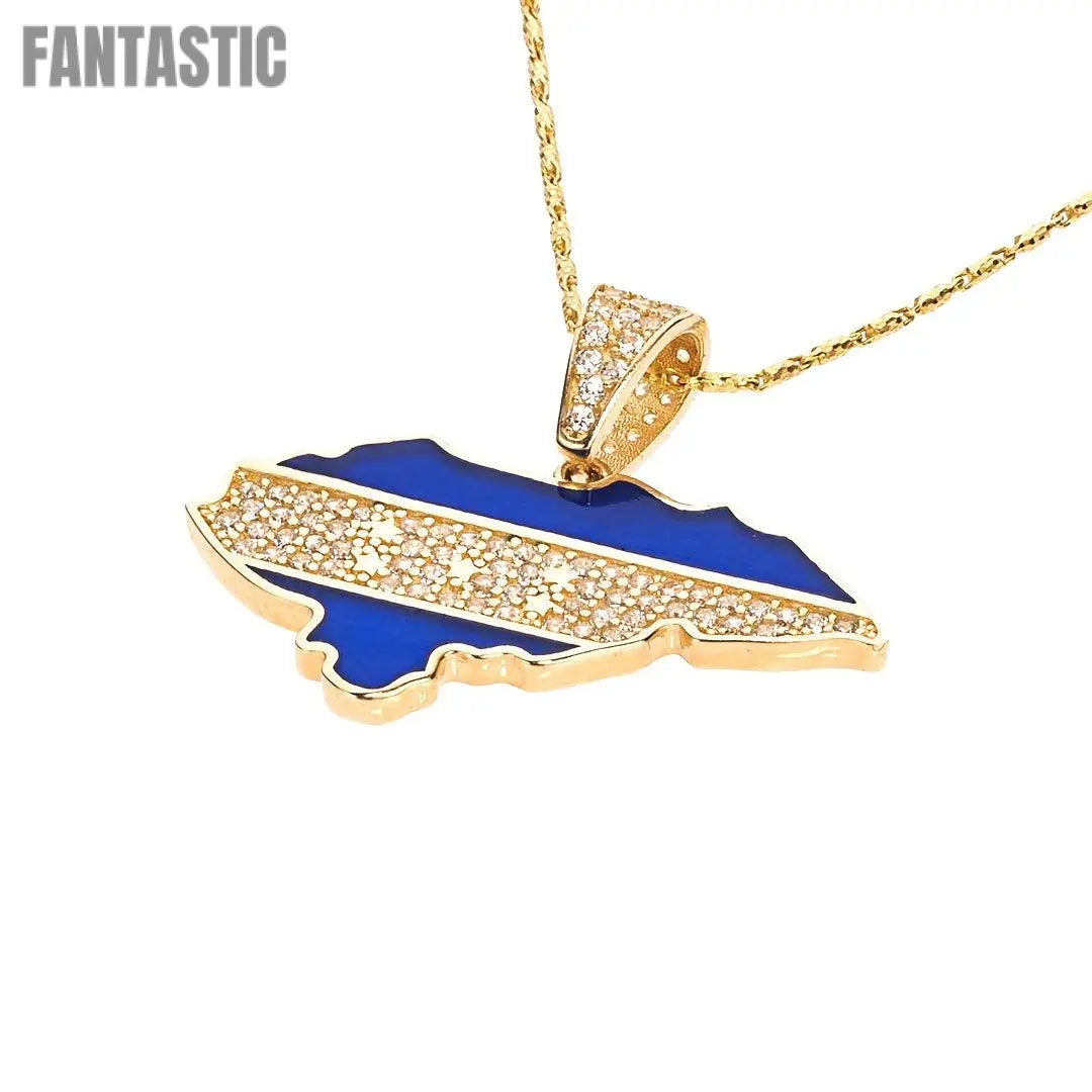 Colgante Mapa-Bandera de Honduras en Oro de 14K con Circonitas - ¡Compre Ahora en Fantastic Jewelry NYC!