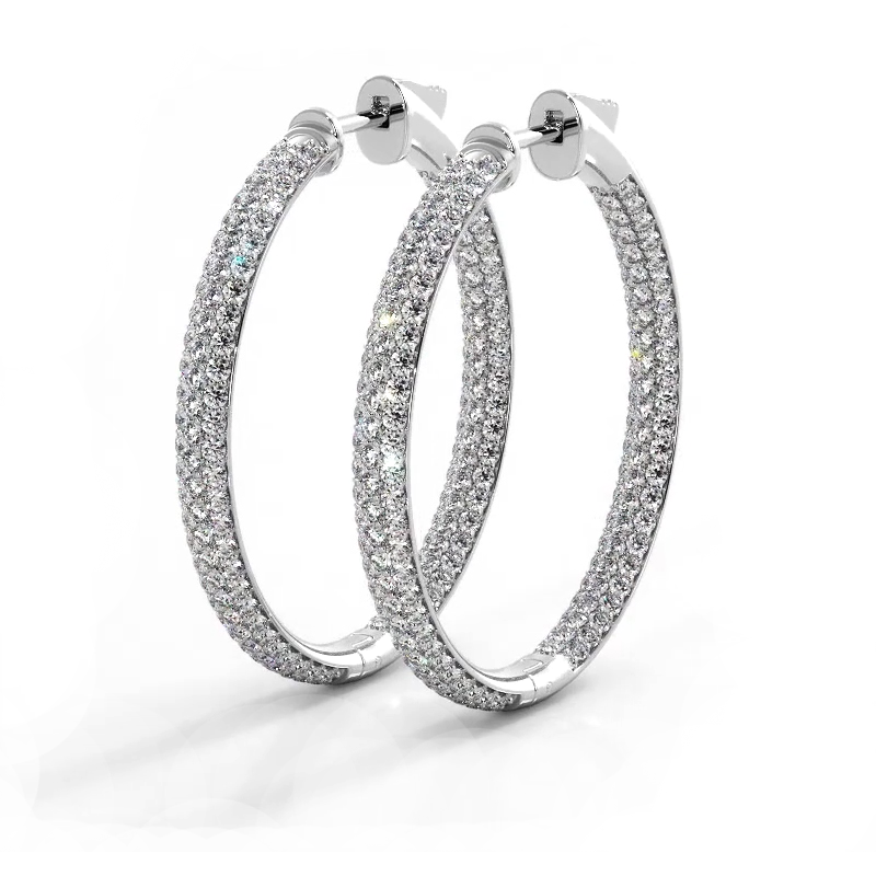 2.5 CTW Lab-Created Moissanite Triple Row Hoop Earrings in 14K Gold Over Sterling with Vault Lock Clasp