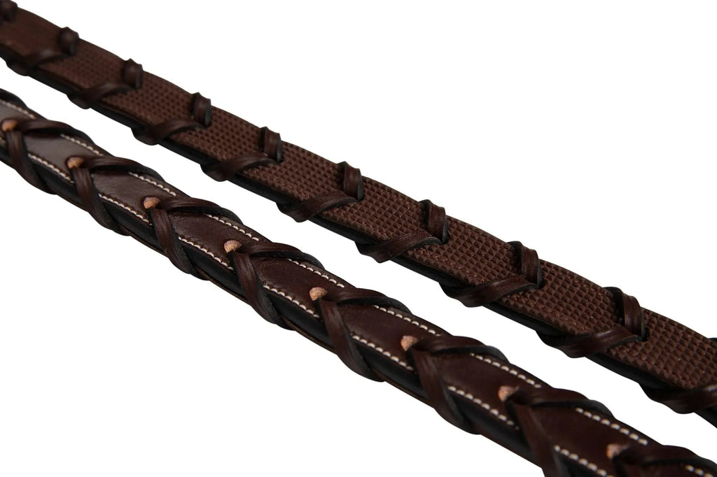 Huntley Equestrian Fancy Stitched Rubber Lined Laced Reins, Size Full