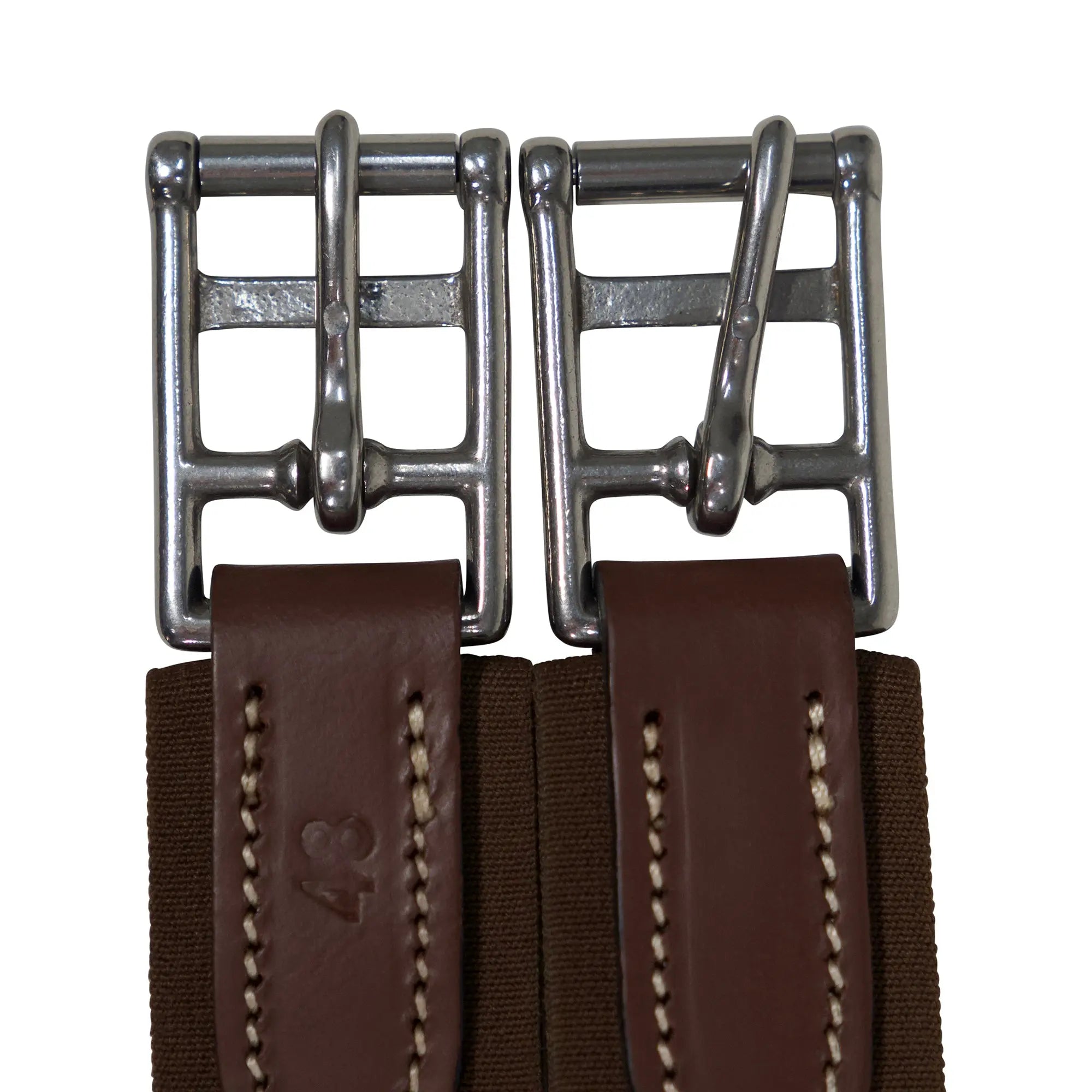 Cincha de cuero Huntley Equestrian Sedgwick con costuras decorativas y acolchada con forma contorneada y elástico en ambos extremos