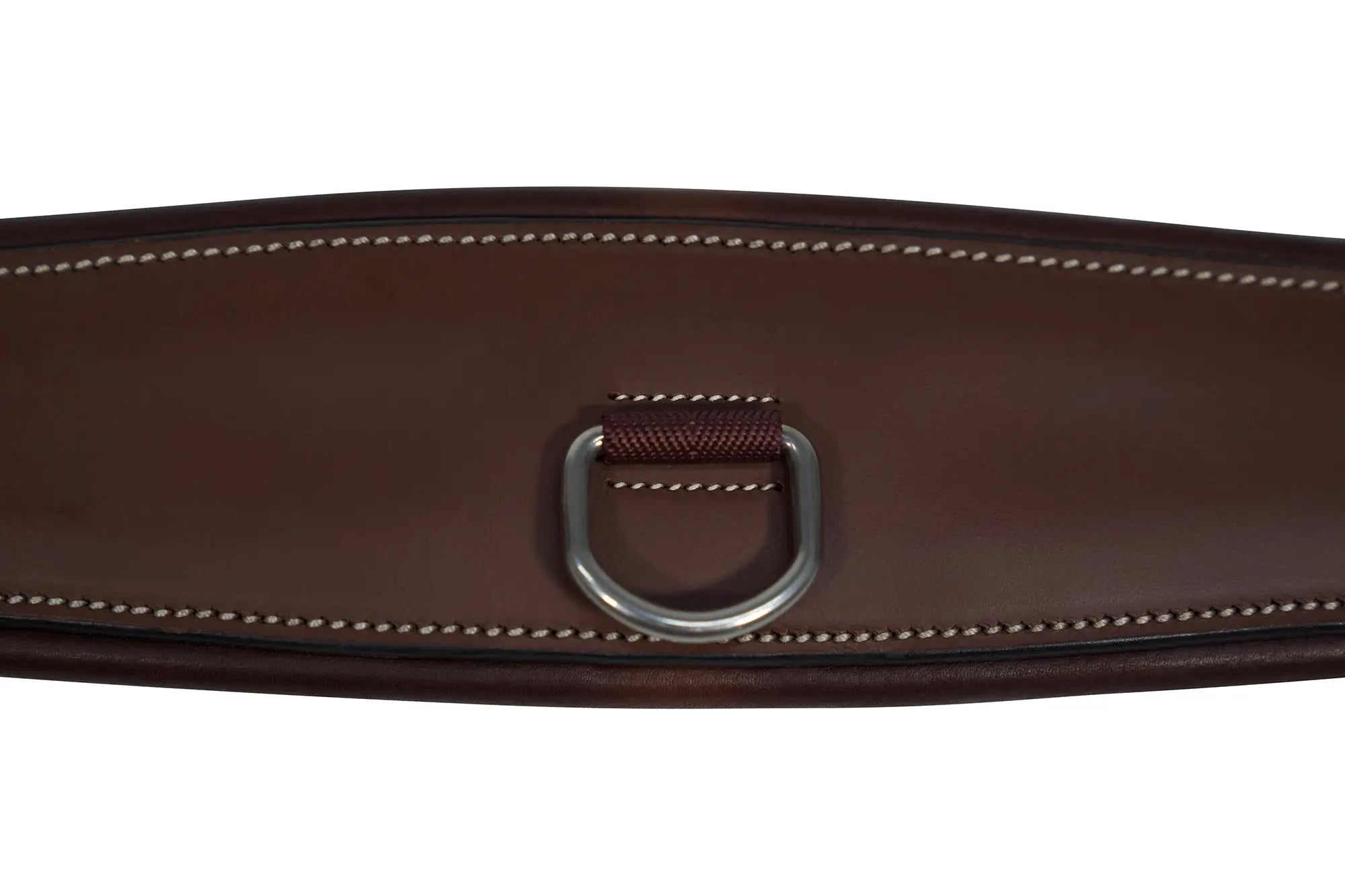 Cincha de cuero Huntley Equestrian Sedgwick con costuras decorativas y acolchada con forma contorneada y elástico en ambos extremos