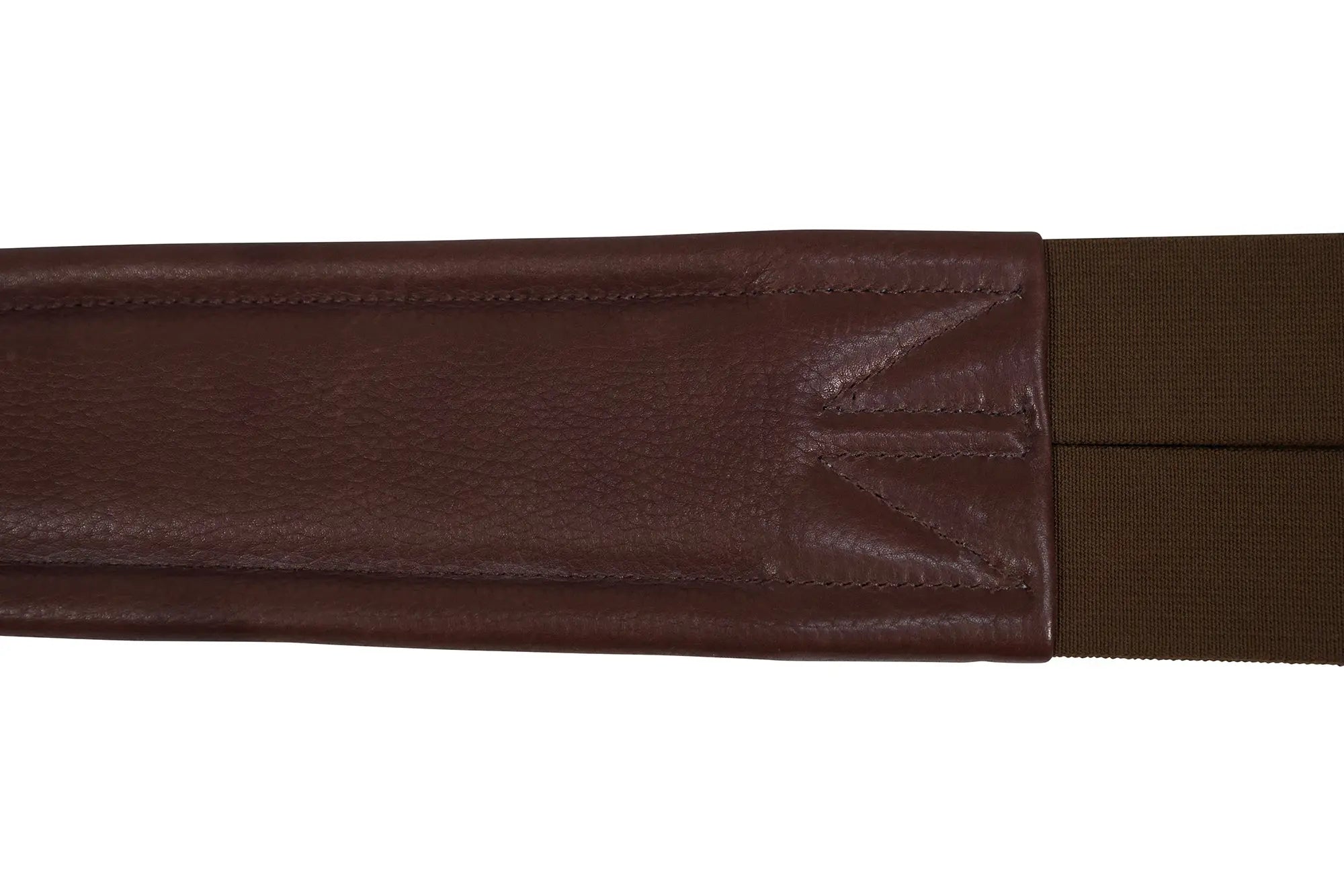 Cincha de cuero Huntley Equestrian Sedgwick con costuras decorativas y acolchada con forma contorneada y elástico en ambos extremos