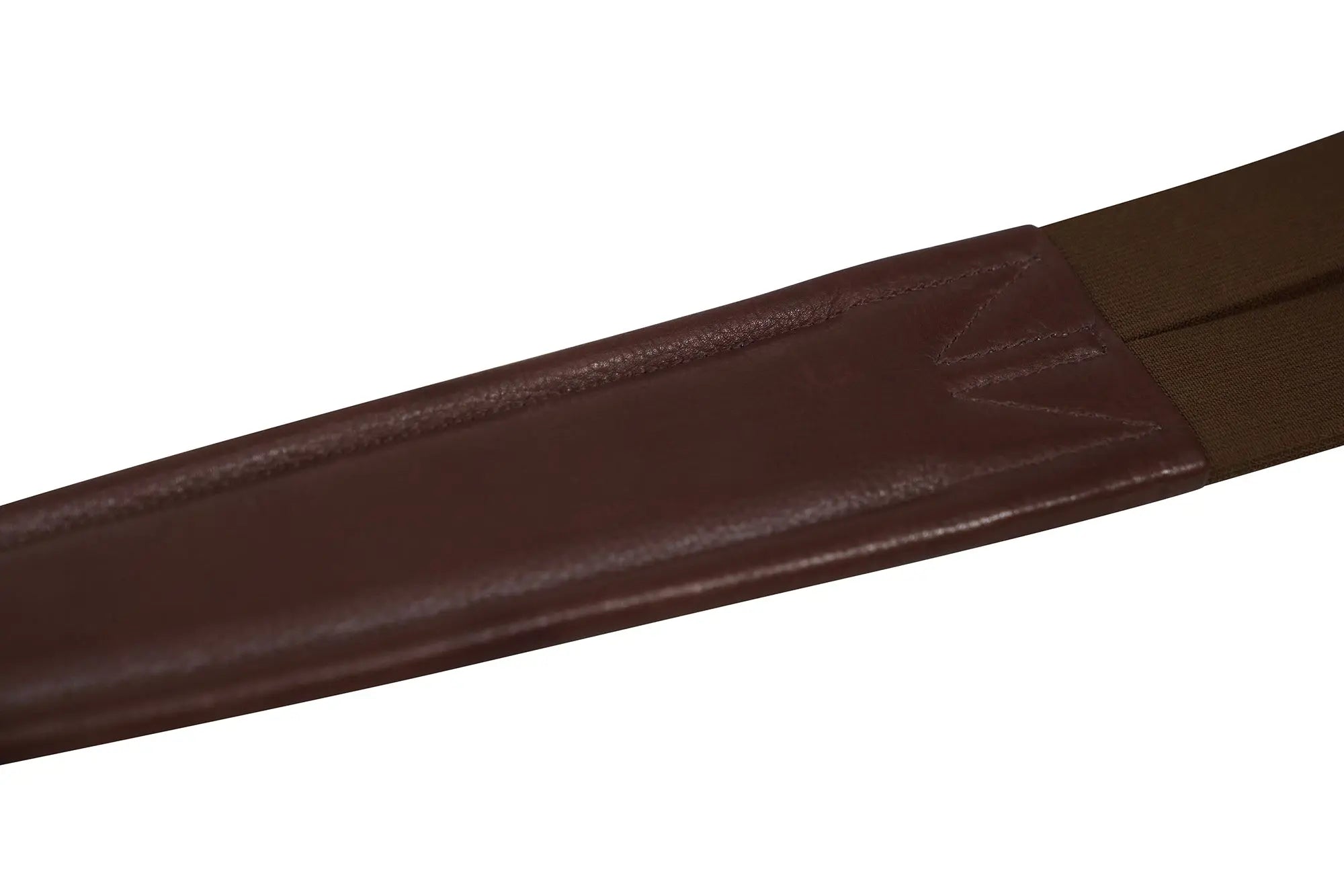 Cincha de cuero Huntley Equestrian Sedgwick con costuras decorativas y acolchada con forma contorneada y elástico en ambos extremos