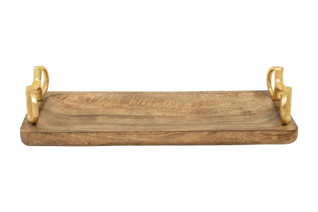 Bandeja rectangular de madera Huntley Equestrian con asas doradas en forma de bocado de caballo