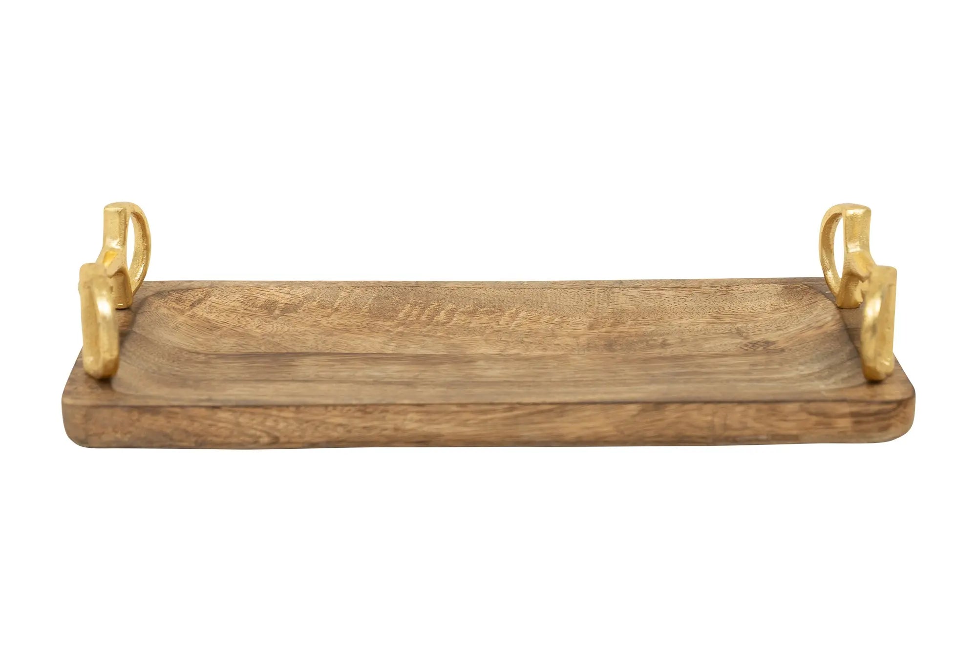 Bandeja rectangular de madera Huntley Equestrian con asas doradas en forma de bocado de caballo