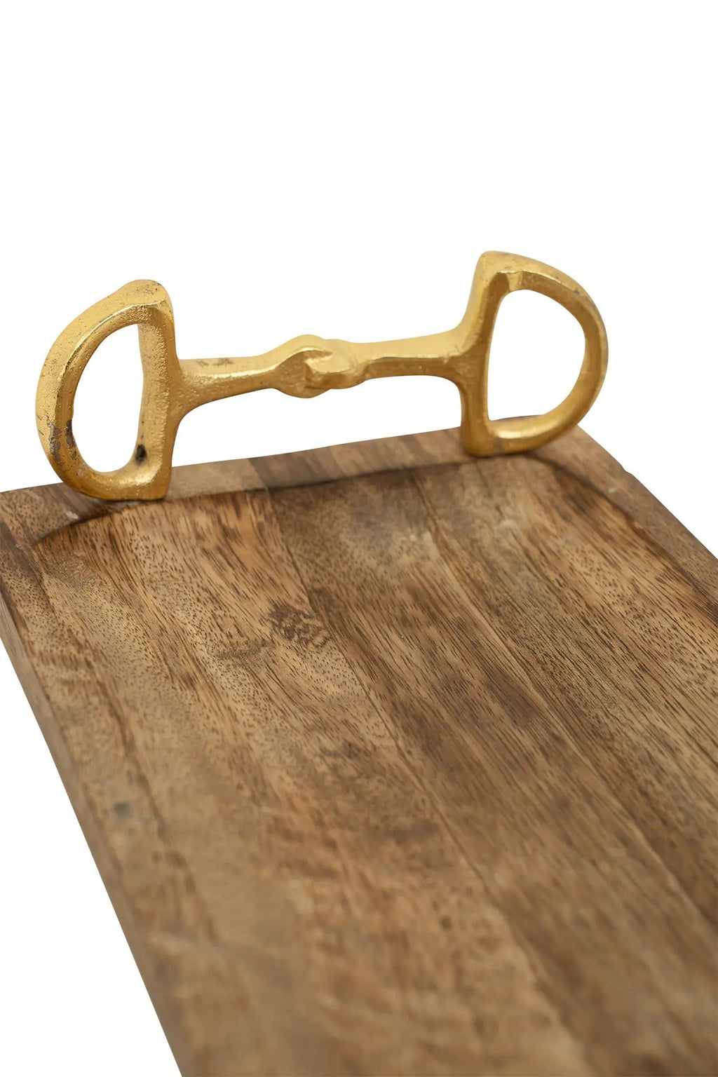 Bandeja rectangular de madera Huntley Equestrian con asas doradas en forma de bocado de caballo