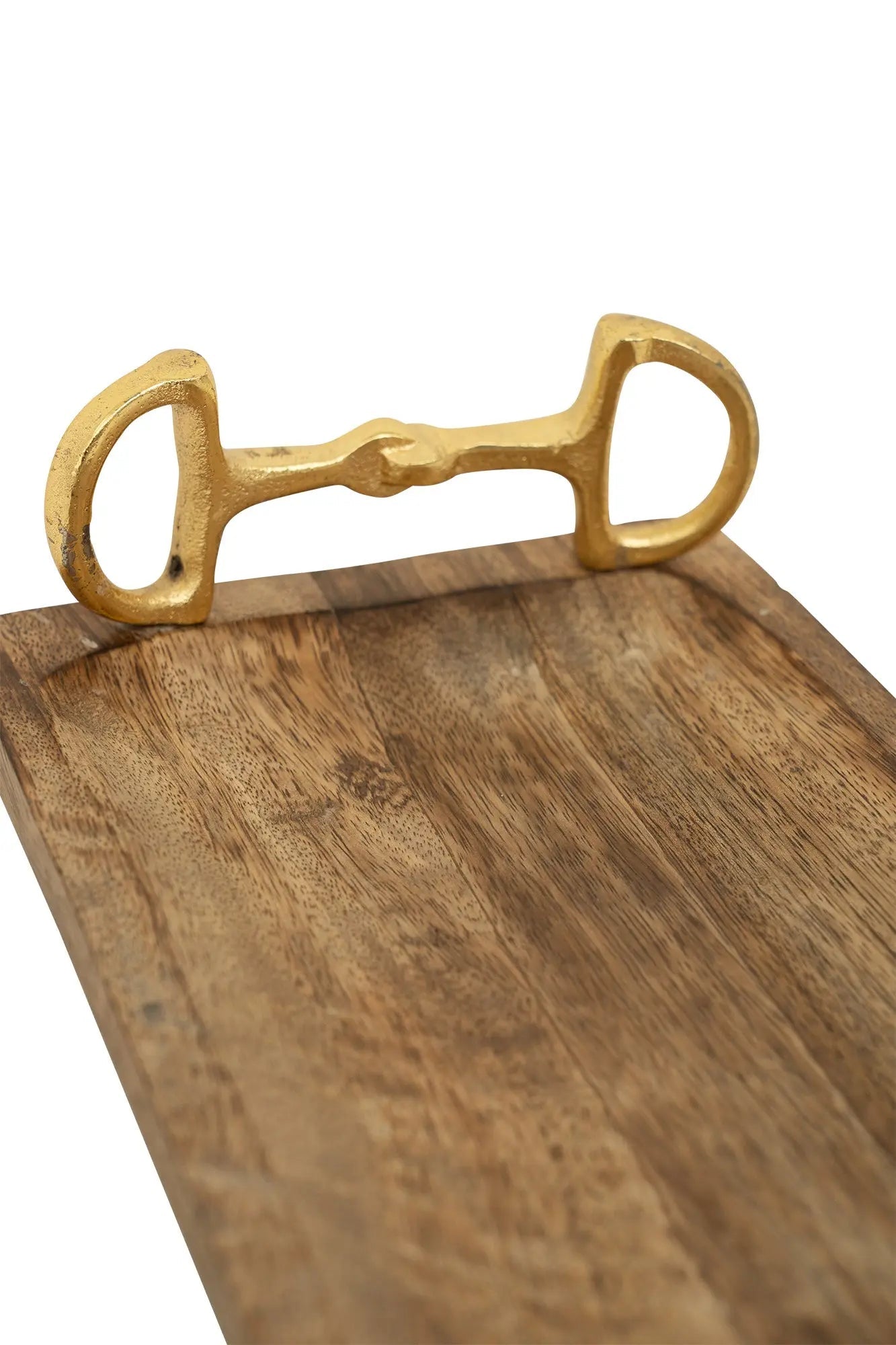 Bandeja rectangular de madera Huntley Equestrian con asas doradas en forma de bocado de caballo