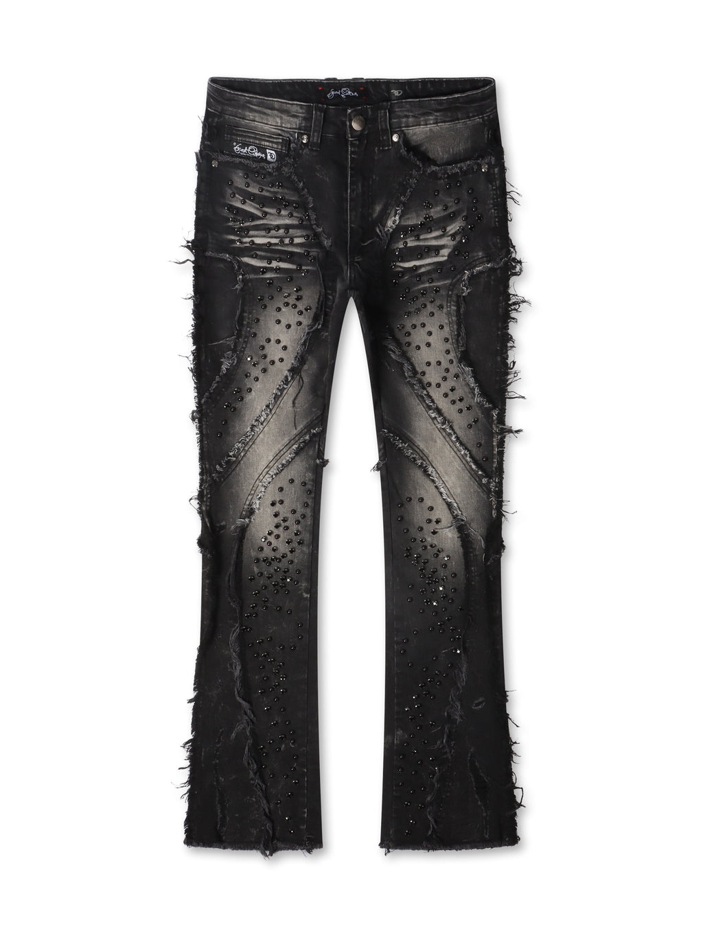 Jeans apilados con pedrería desgastados Frost Originals - Lavado negro