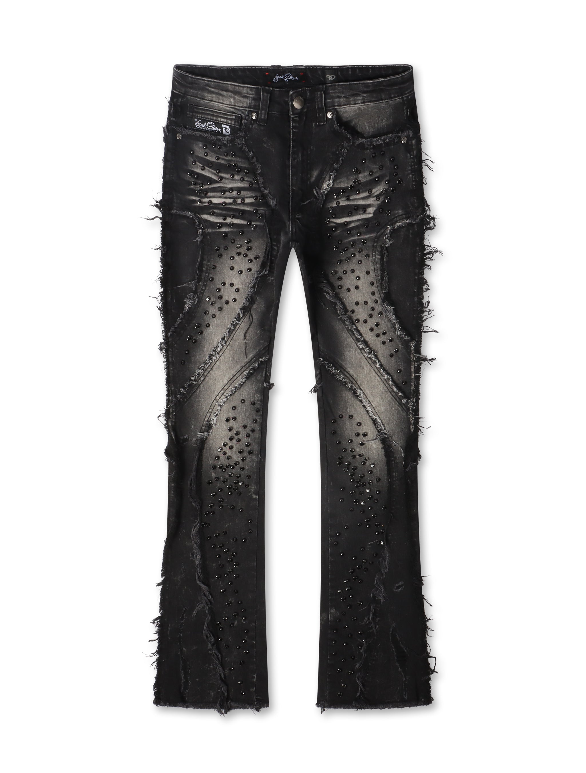 Jeans apilados con pedrería desgastados Frost Originals - Lavado negro