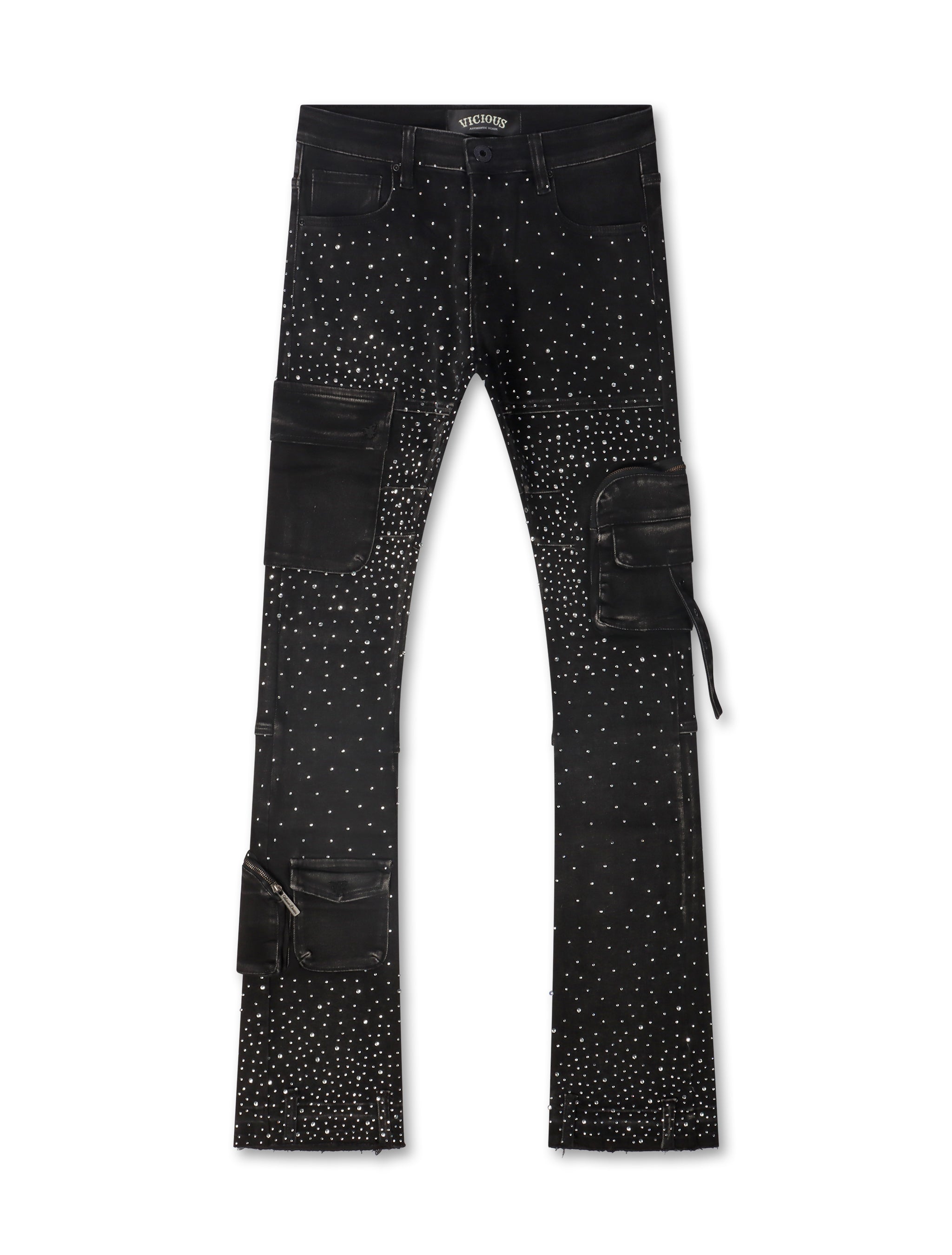 Vicious Denim Jeans con diamantes de imitación por todas partes - Negro