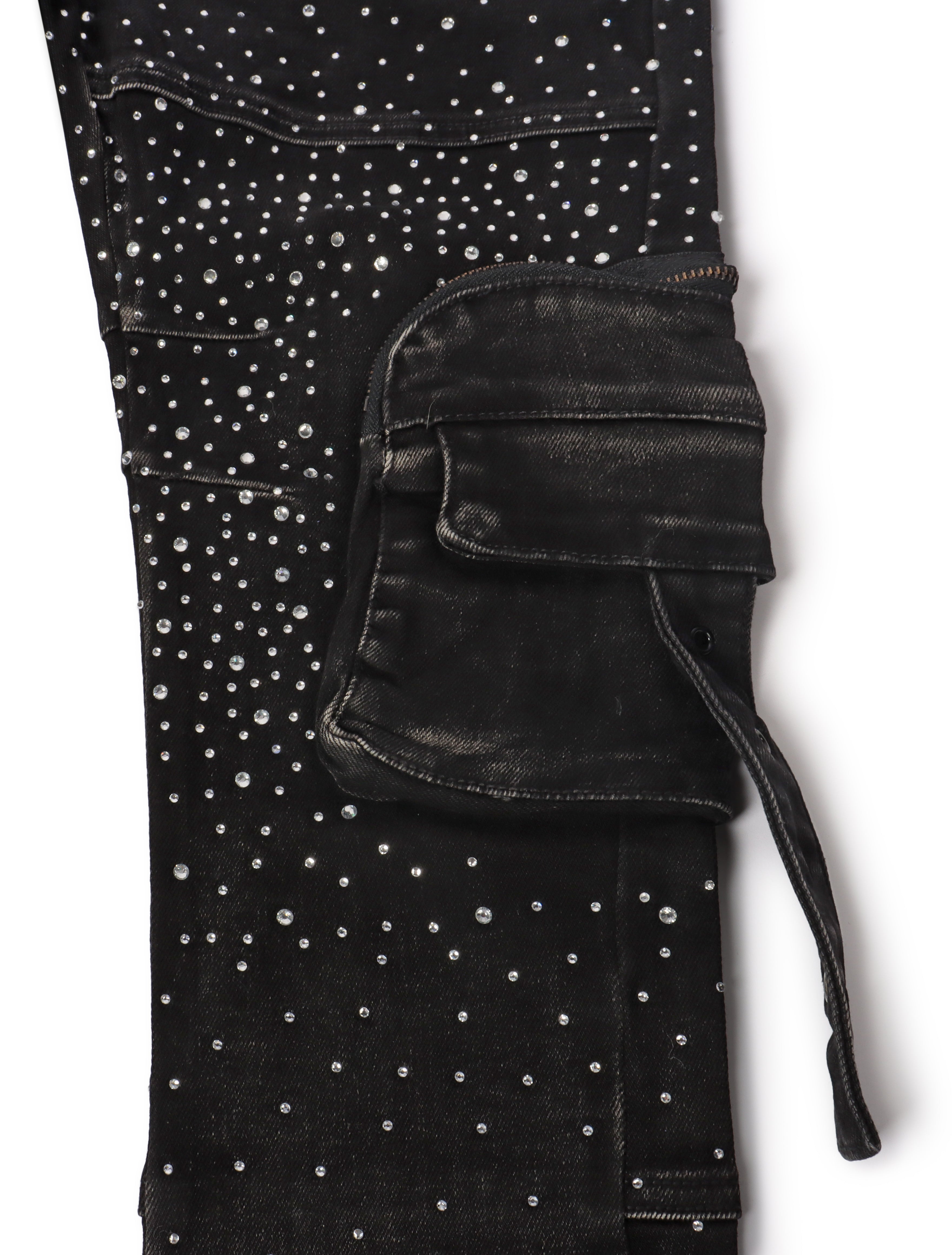 Vicious Denim Jeans con diamantes de imitación por todas partes - Negro