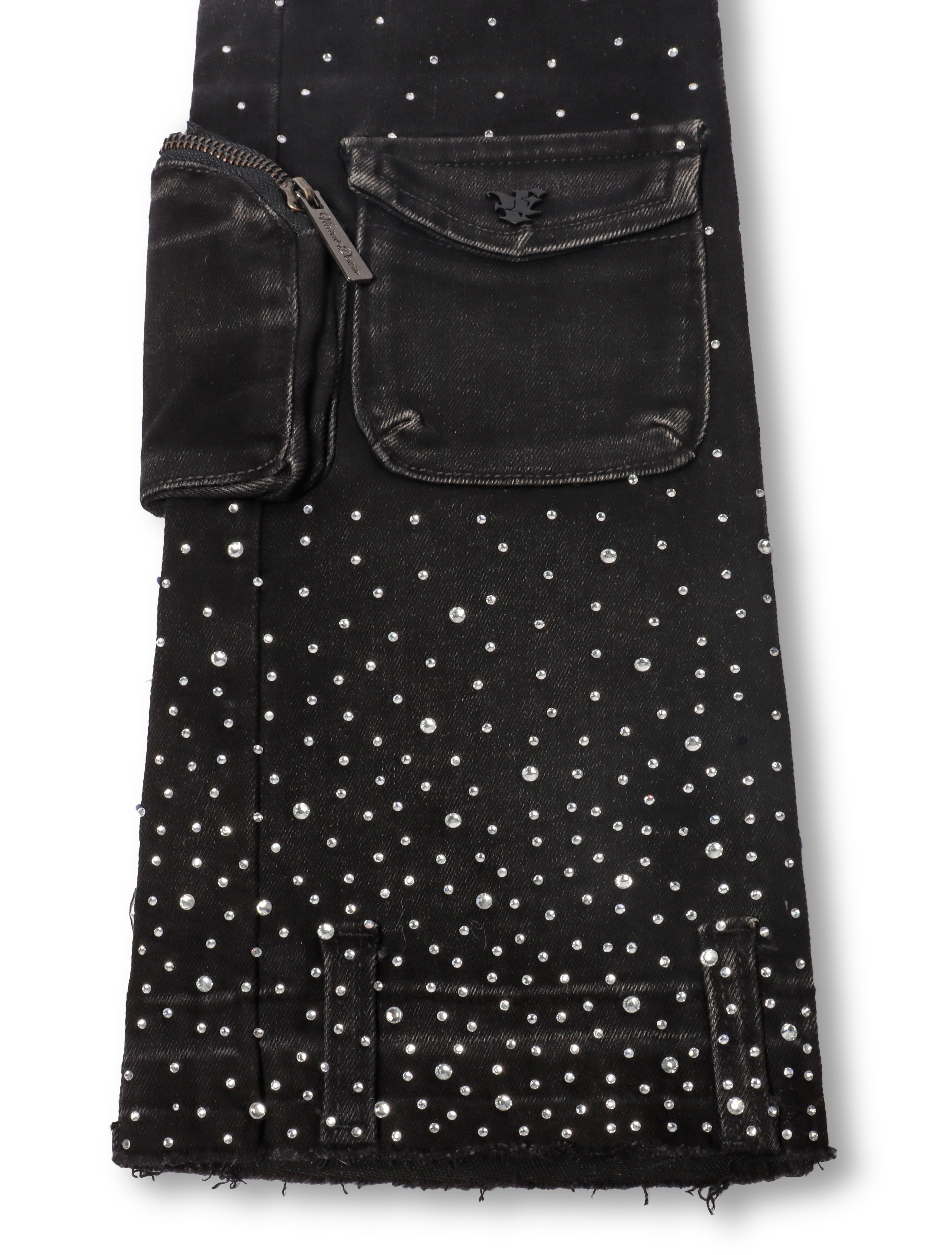 Vicious Denim Jeans con diamantes de imitación por todas partes - Negro