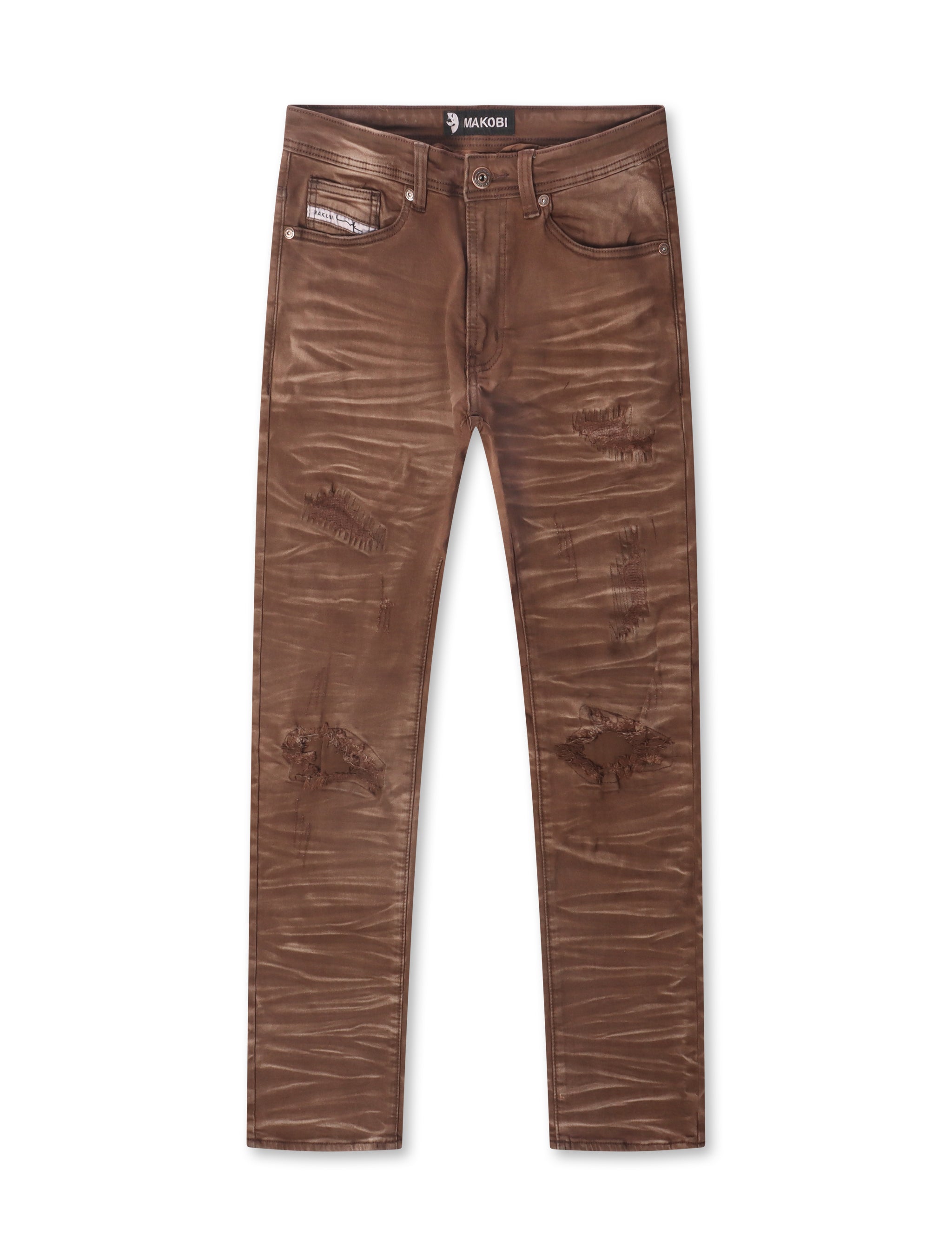 Jeans de pernera recta con efecto envejecido Makobi – Marrones