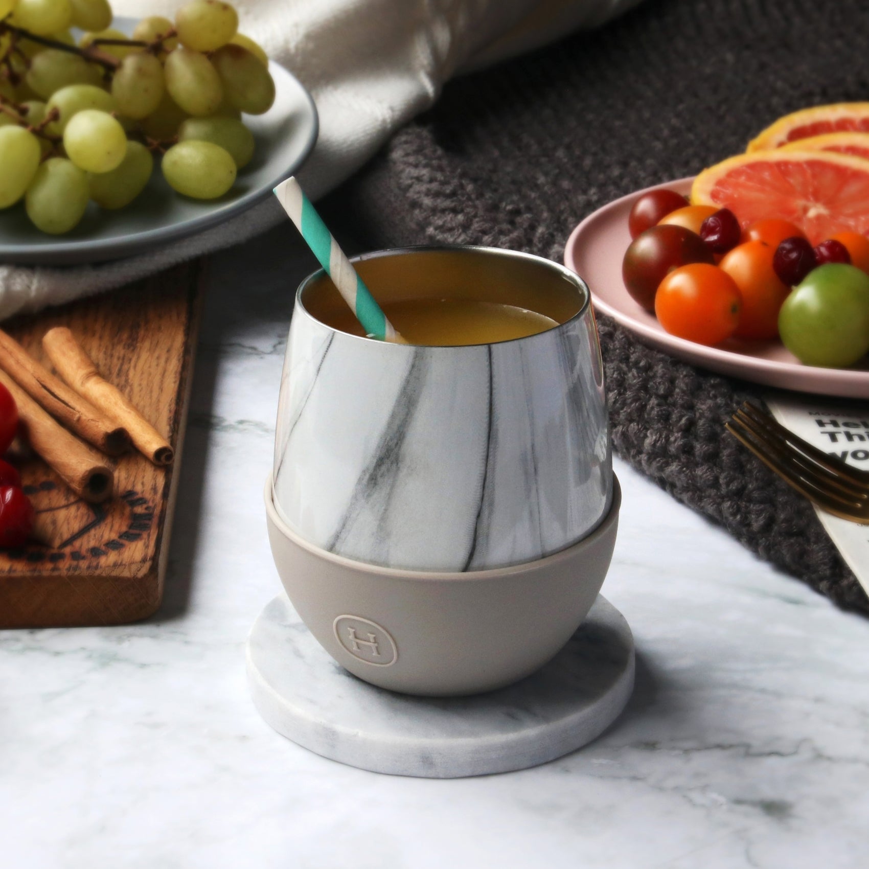 White Marble Tumbler-Eucalyptus 8 OZ