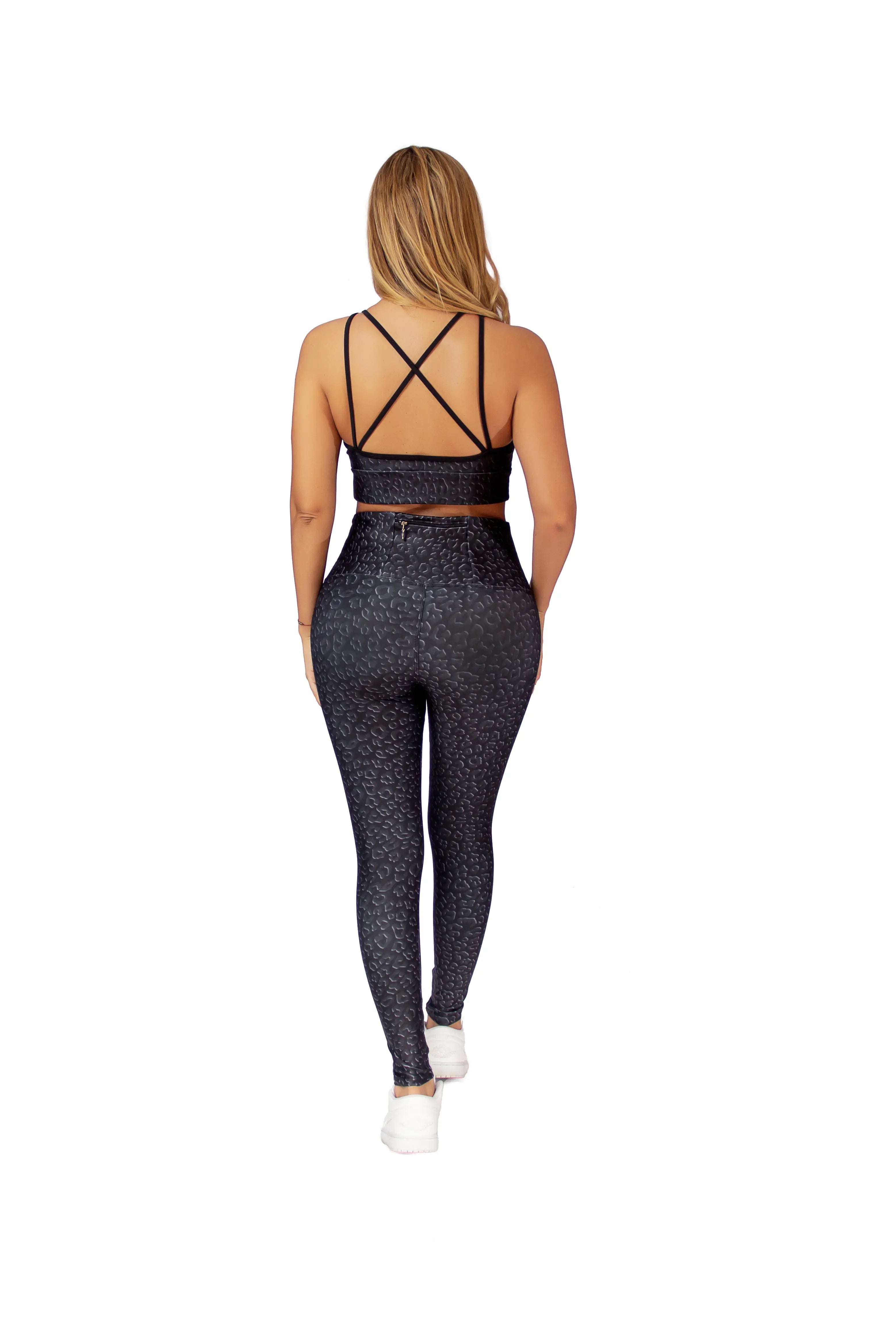 CONJUNTO DE LEGGINGS DE YOGA LEOPARDO NEGRO