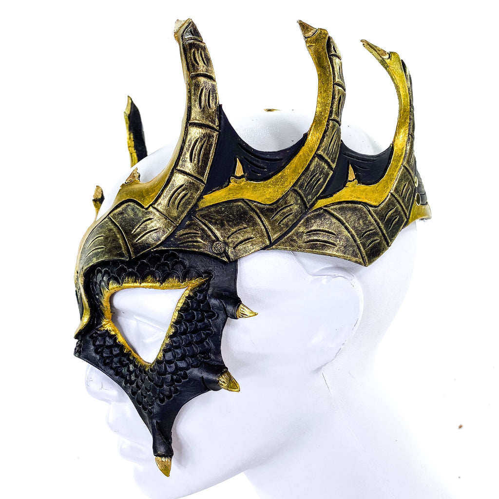 Dragon Crown Eye Mask - Handmade Genuine Leather - Masquerade, Halloween or Cosplay Costume