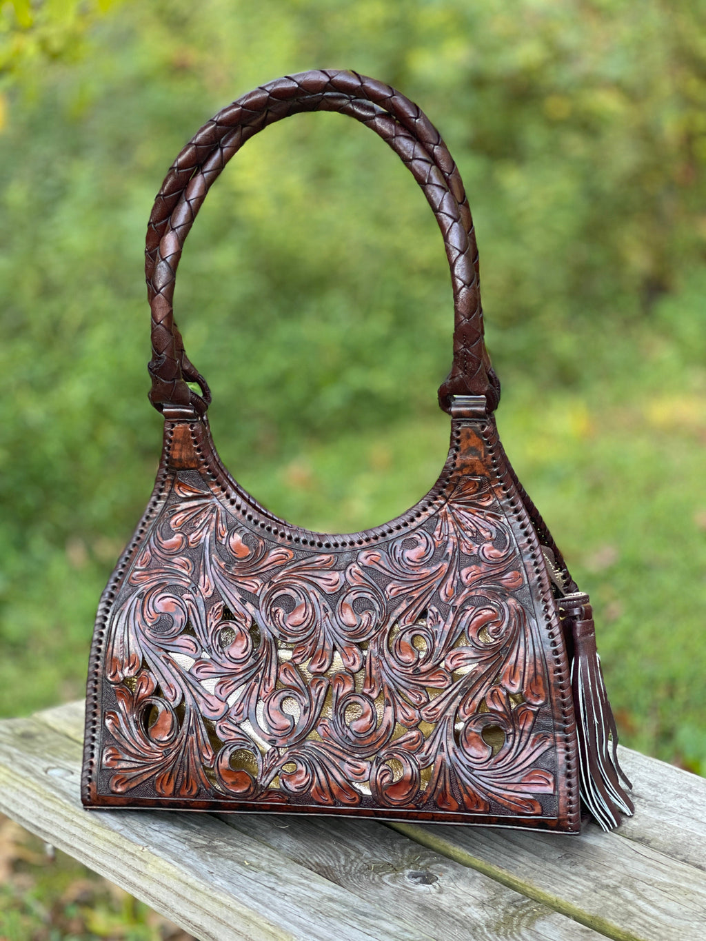 Hand Cut Out Tooling Leather Hobo Bag "LUNA" by ALLE