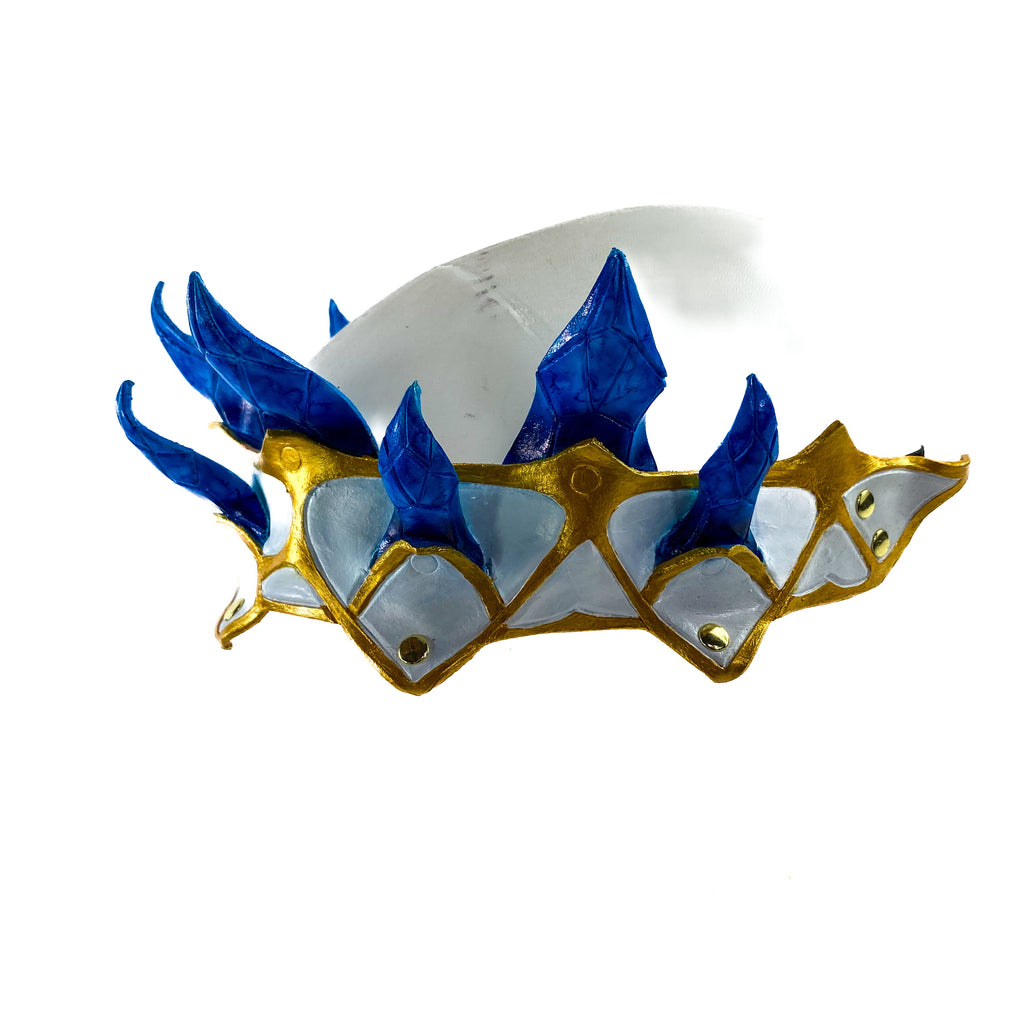 Masquerade Crown of Handmade Genuine Leather in blue gold and white