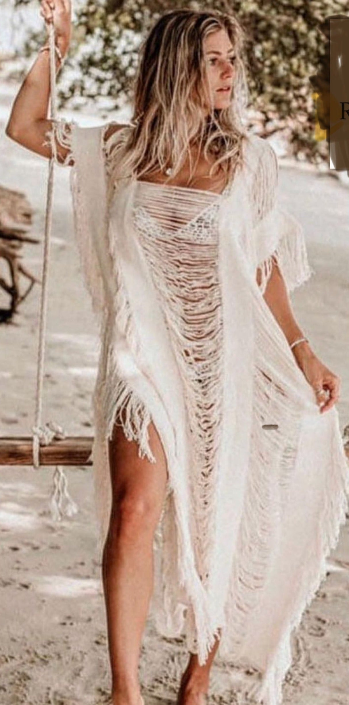 Handmade Frayed Cotton Maxi Beach Dress CAPRI, more colors