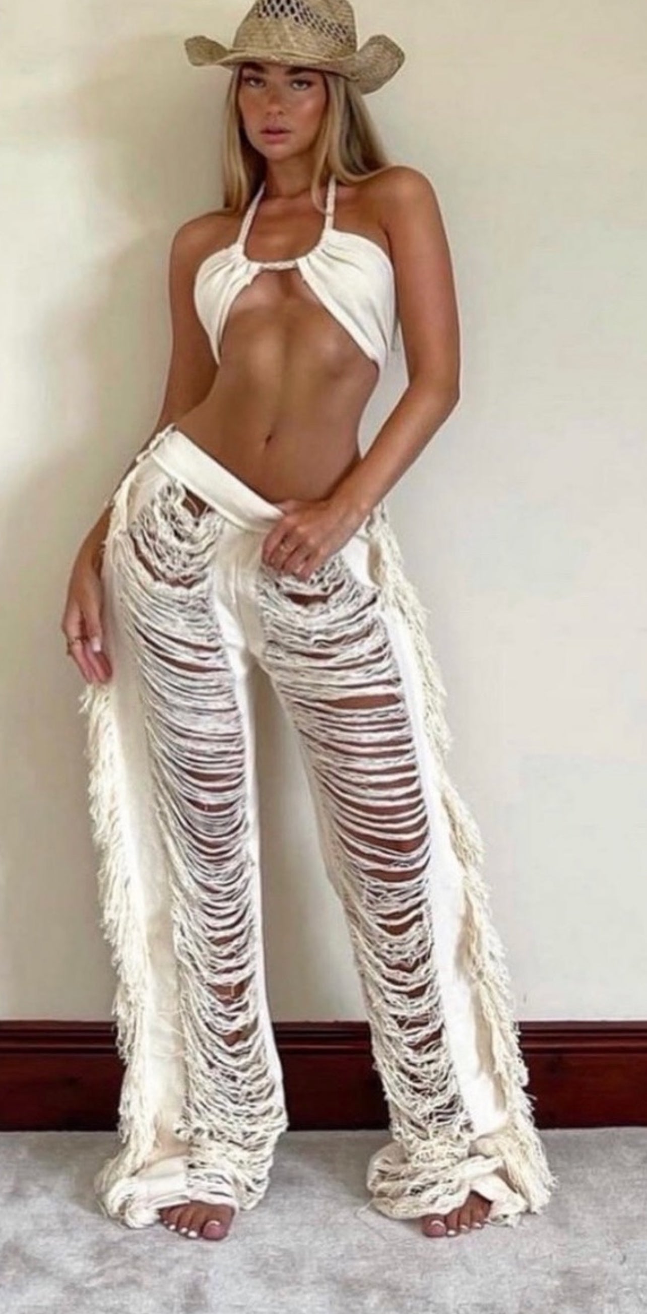 Handmade Frayed Set Pants & Crop Top "MONICA" more colors