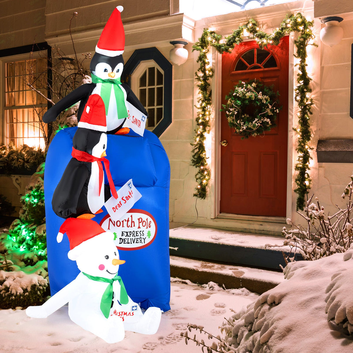 6 Feet Lighted Christmas Inflatable Penguins and Snowman with Built-in LED Lights