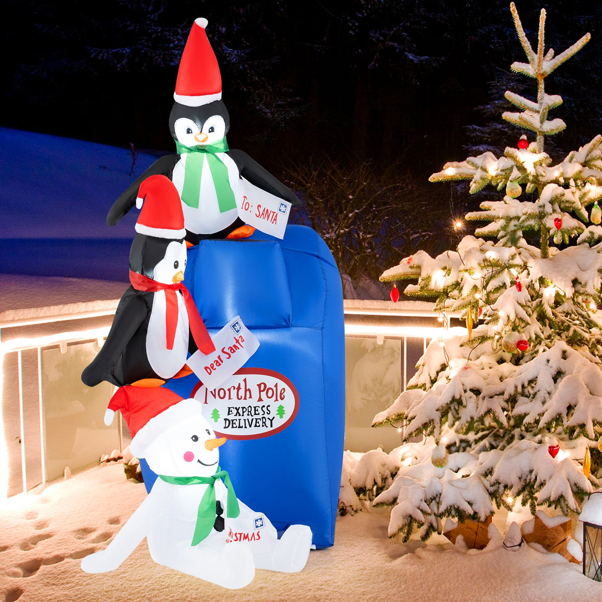6 Feet Lighted Christmas Inflatable Penguins and Snowman with Built-in LED Lights