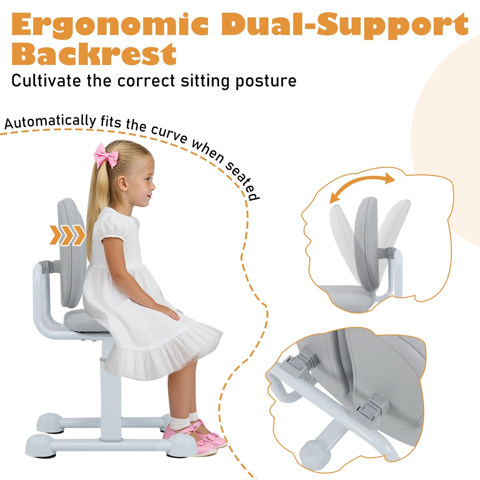 Kids Desk Chair Children Study Chair with Double Back Support and Adjustable Height